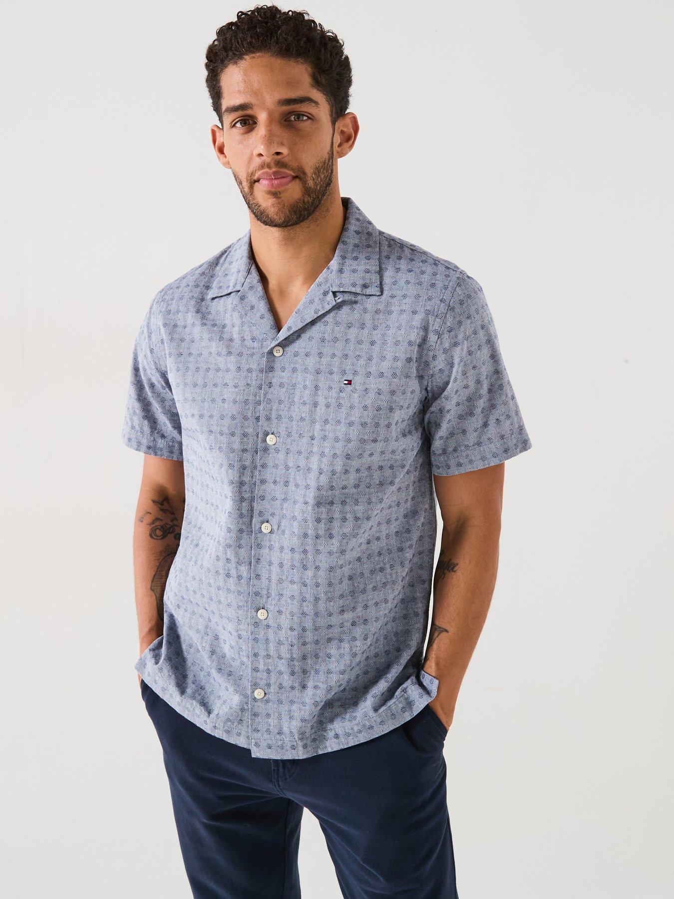 undefined Regular Fit Cotton Linen Dobby Short Sleeve Shirt - Black