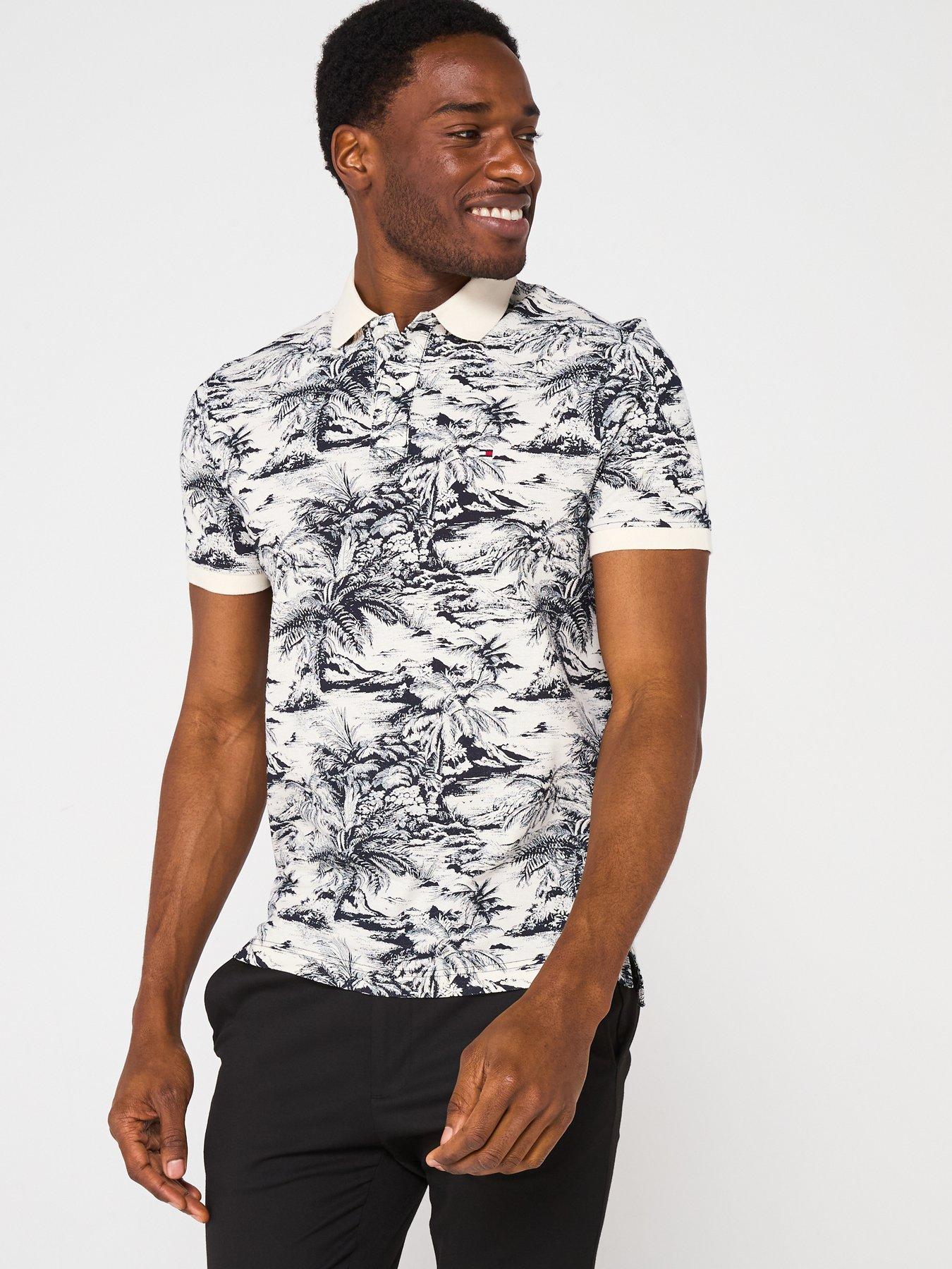Image 1 of 5 of Tommy Hilfiger Regular Fit All Over Print Linen Polo Shirt - Dark Multi