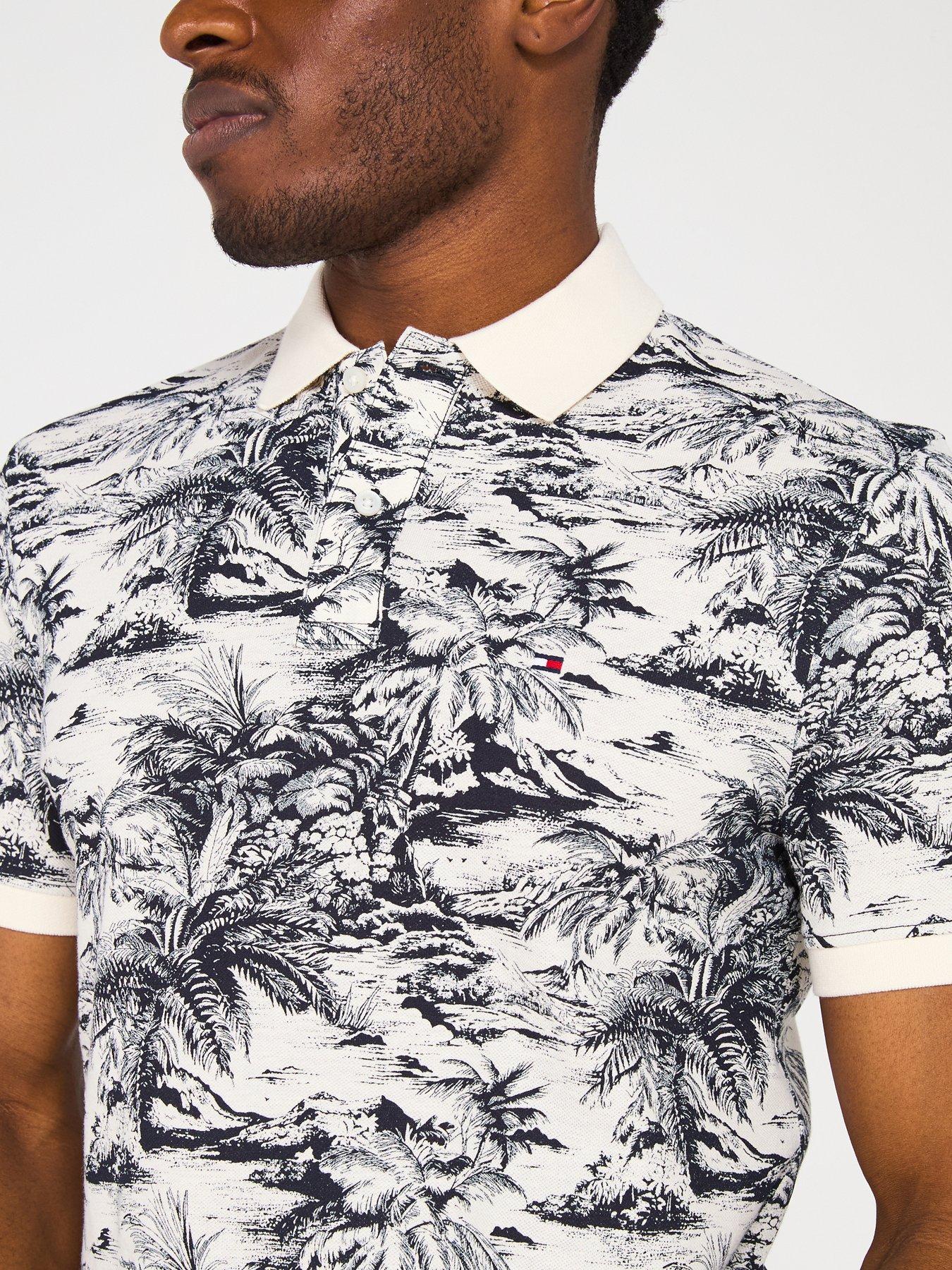 Image 5 of 5 of Tommy Hilfiger Regular Fit All Over Print Linen Polo Shirt - Dark Multi