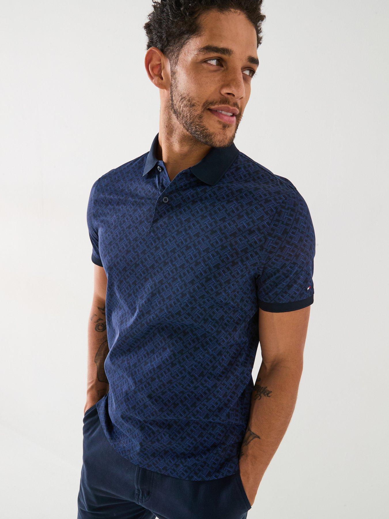 undefined Regular Fit Monogram All-Over-Print Polo Shirt - Navy