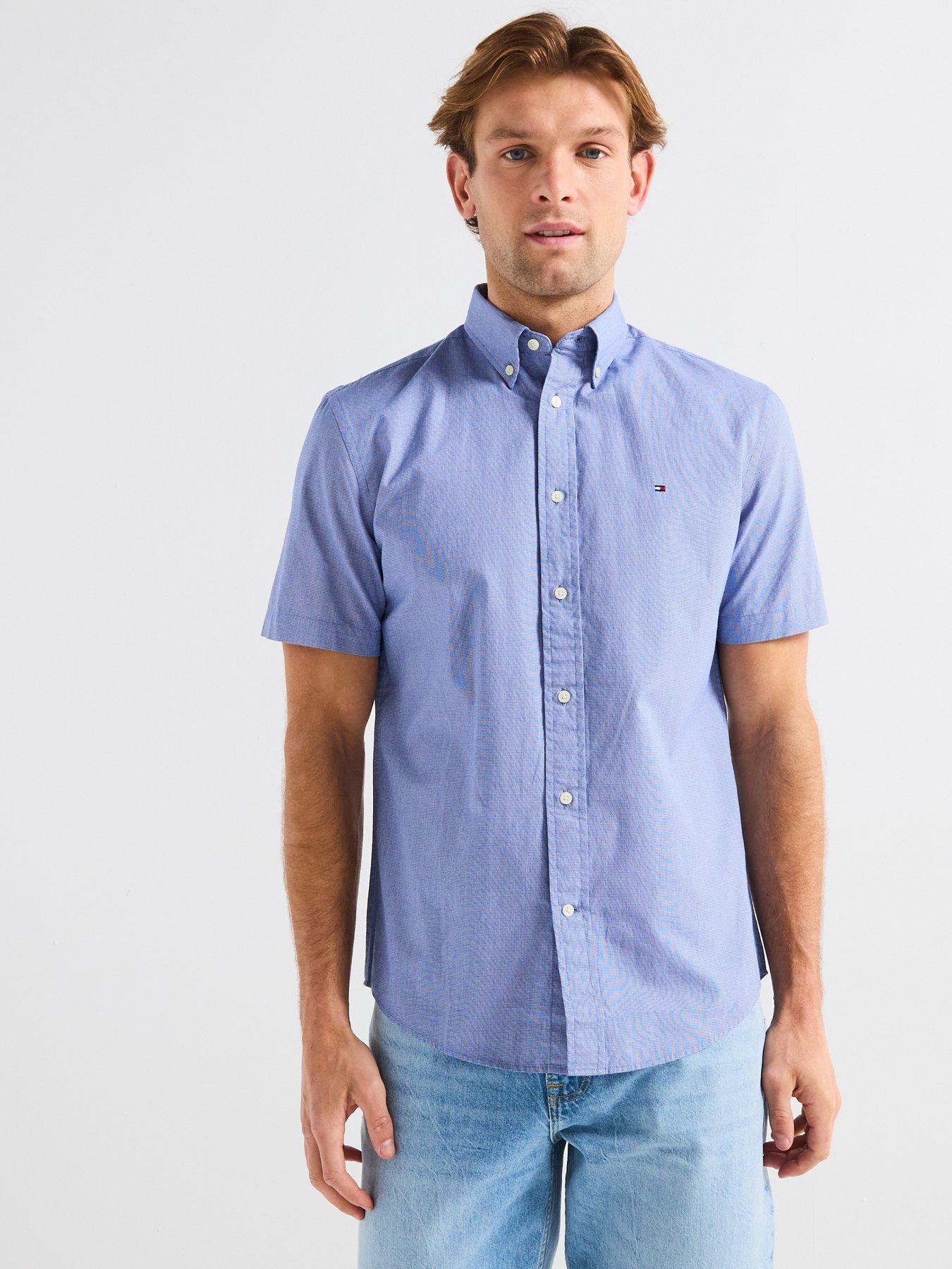 undefined Flex Poplin Houndstooth Short Sleeve Shirt - Blue
