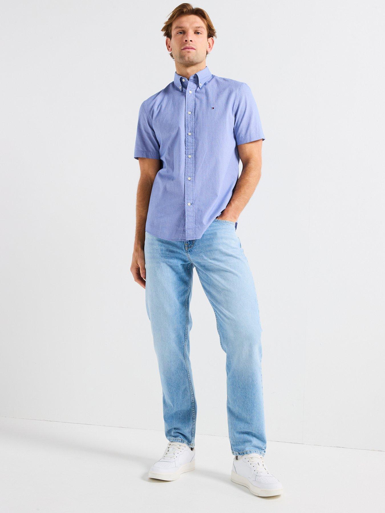 Image 3 of 5 of Tommy Hilfiger Flex Poplin Houndstooth Short Sleeve Shirt - Blue