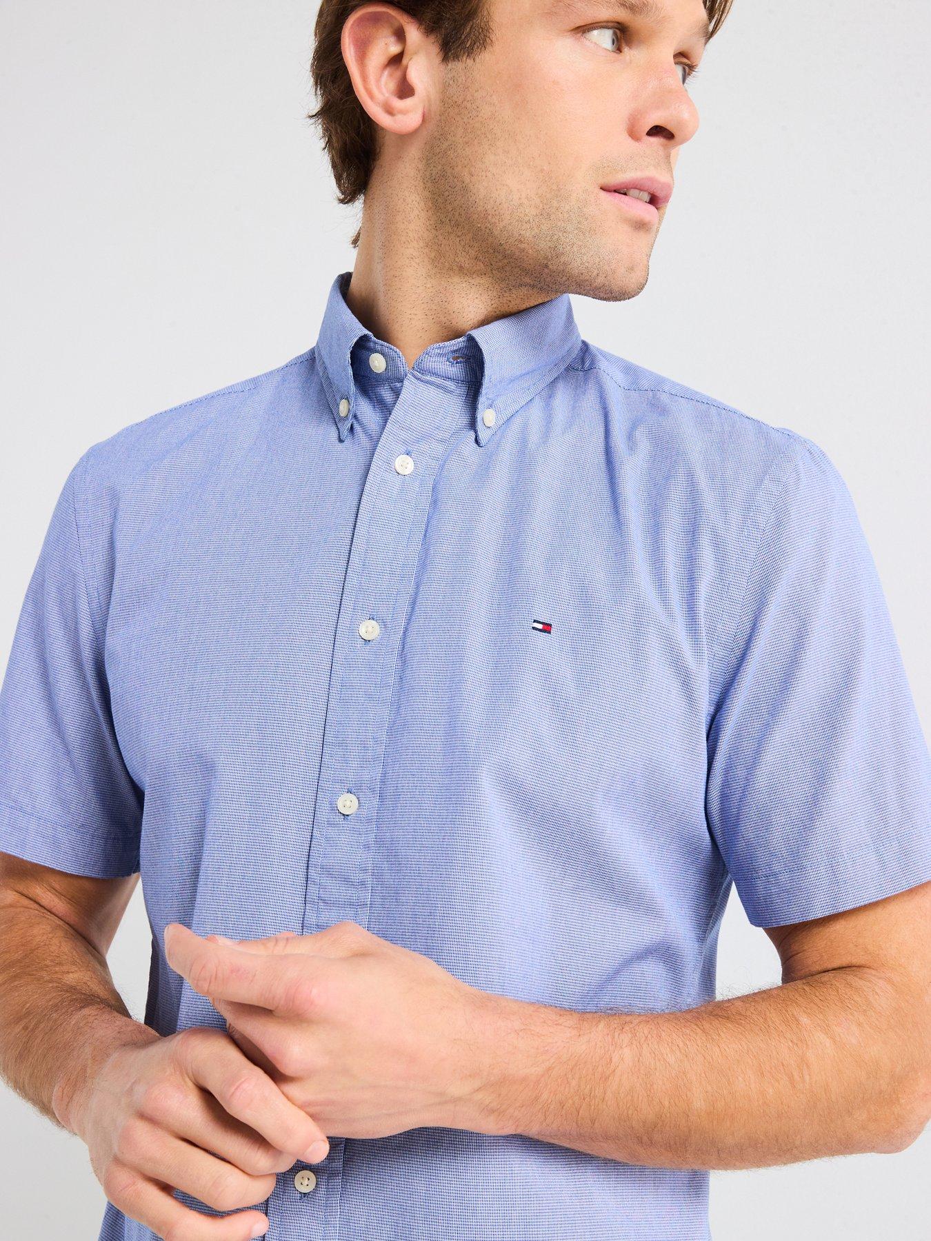 Image 4 of 5 of Tommy Hilfiger Flex Poplin Houndstooth Short Sleeve Shirt - Blue