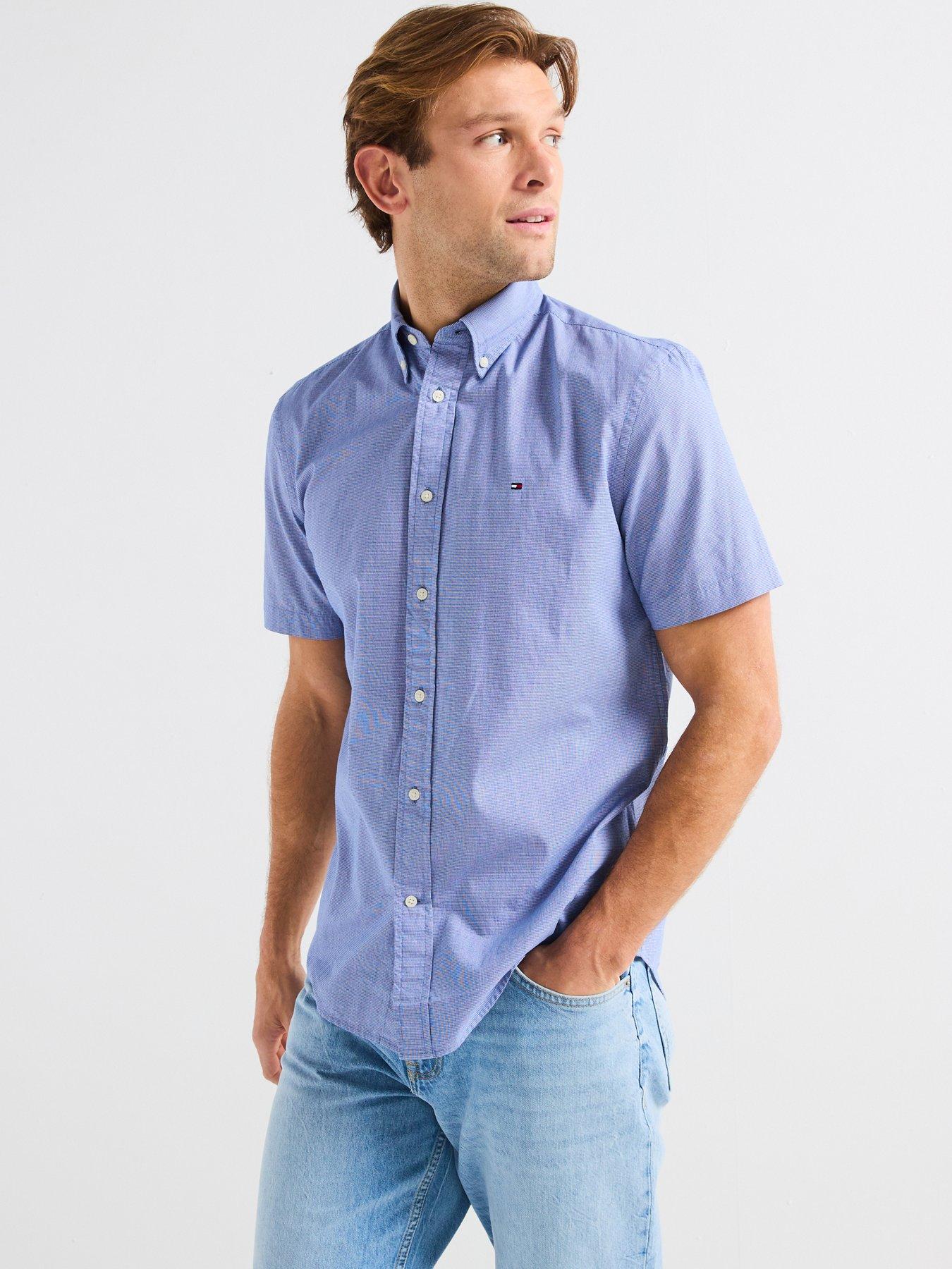 Image 5 of 5 of Tommy Hilfiger Flex Poplin Houndstooth Short Sleeve Shirt - Blue