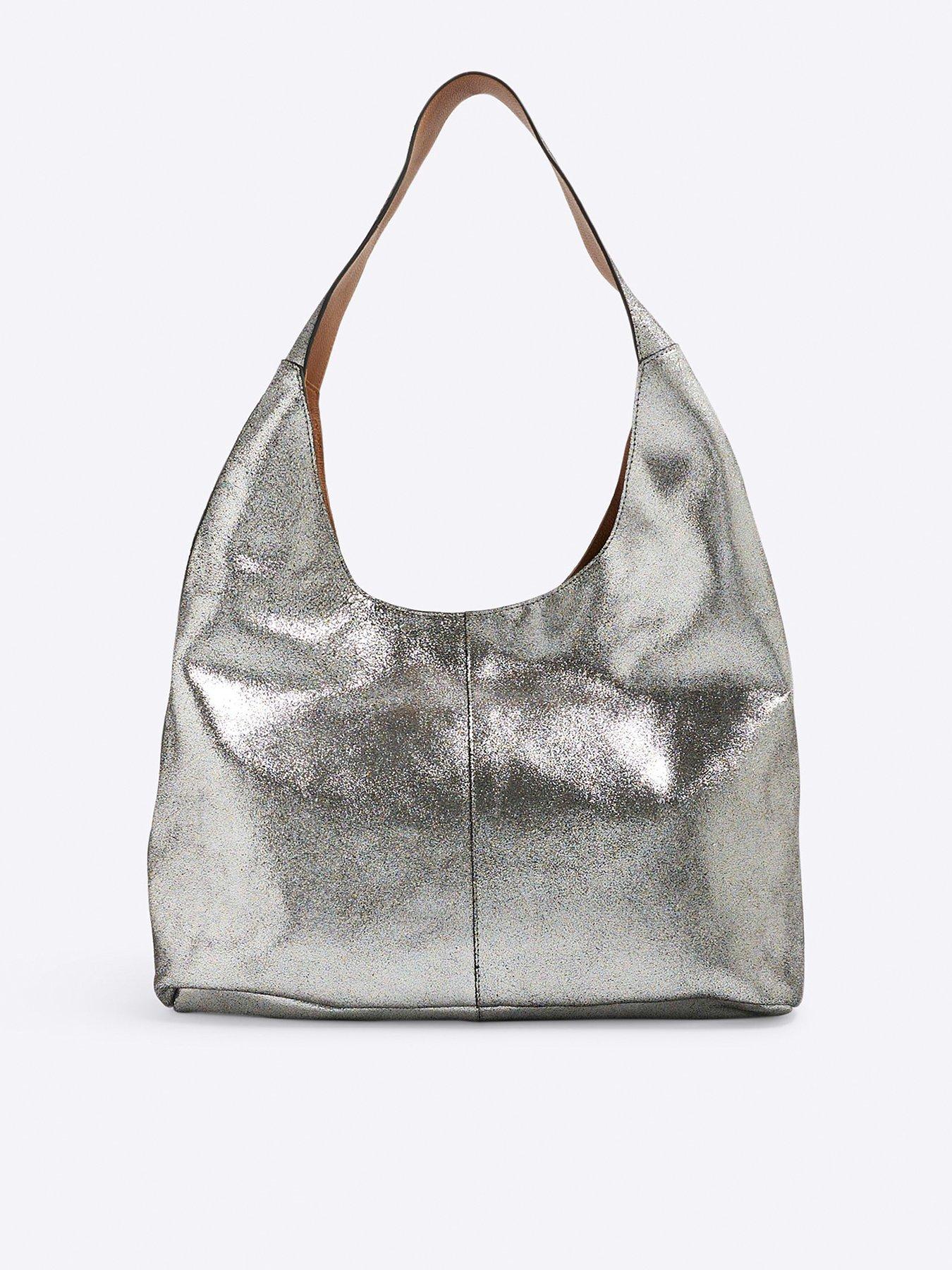 undefined Metallic Leather Slouch - Silver