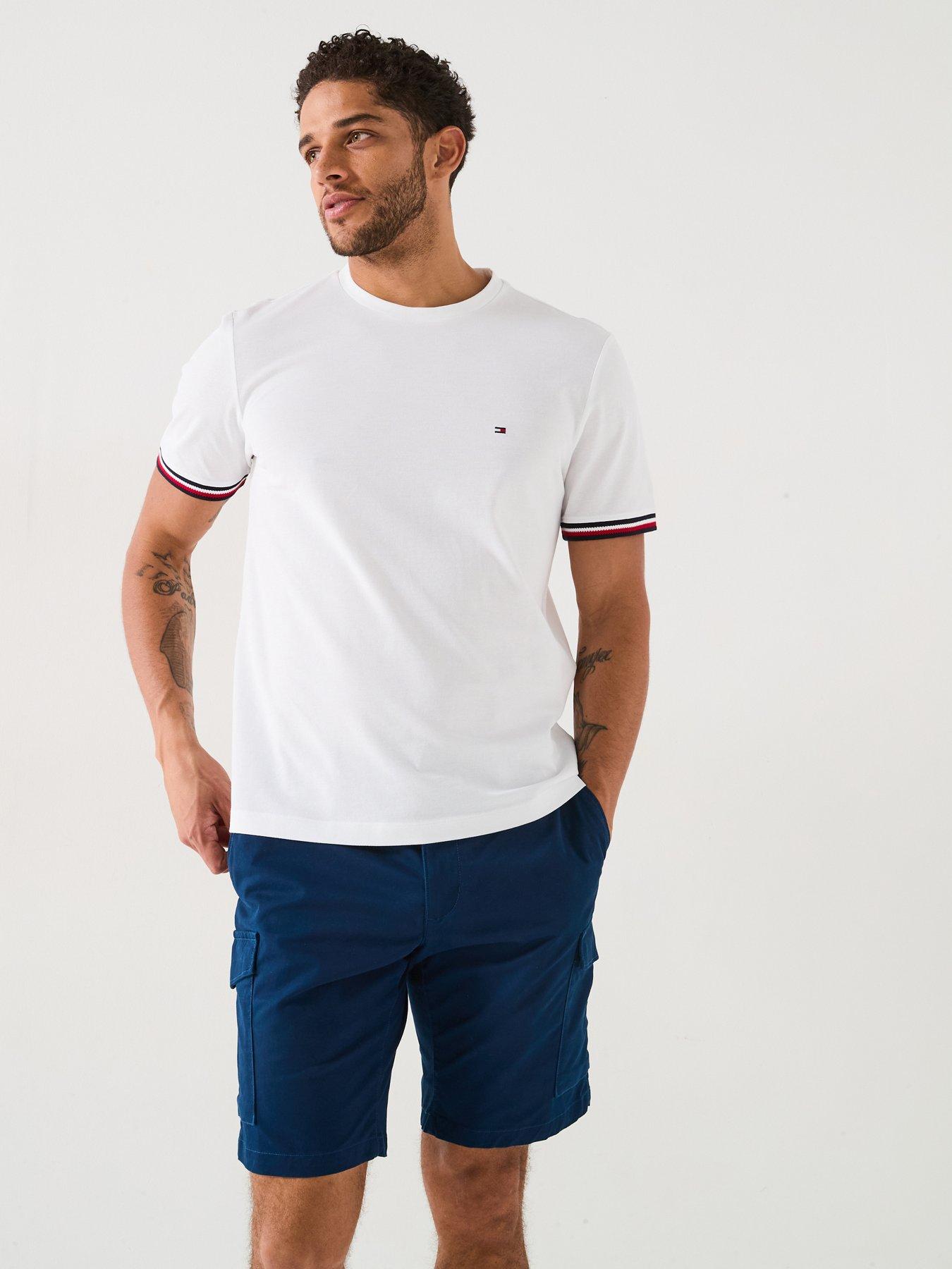 Image 1 of 5 of Tommy Hilfiger Global Stripe Cuff Pique T-Shirt - White