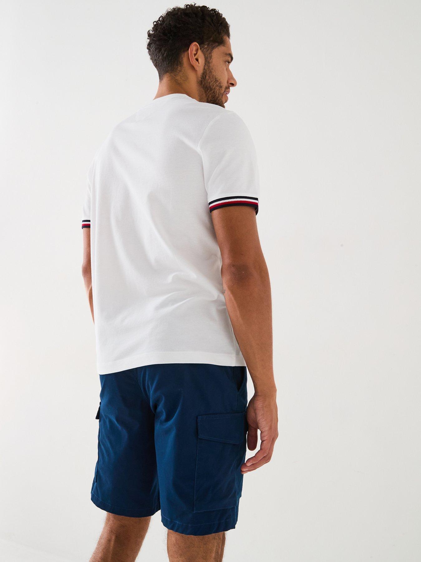 Image 2 of 5 of Tommy Hilfiger Global Stripe Cuff Pique T-Shirt - White