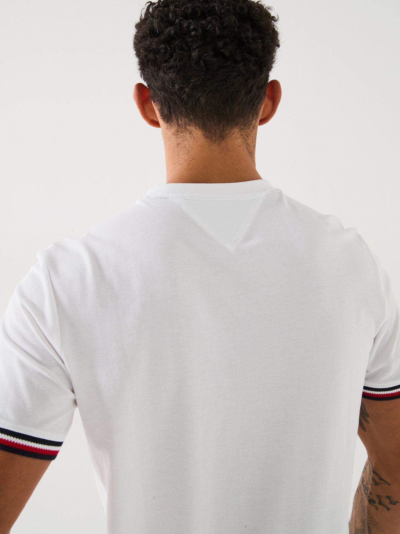 Image 5 of 5 of Tommy Hilfiger Global Stripe Cuff Pique T-Shirt - White