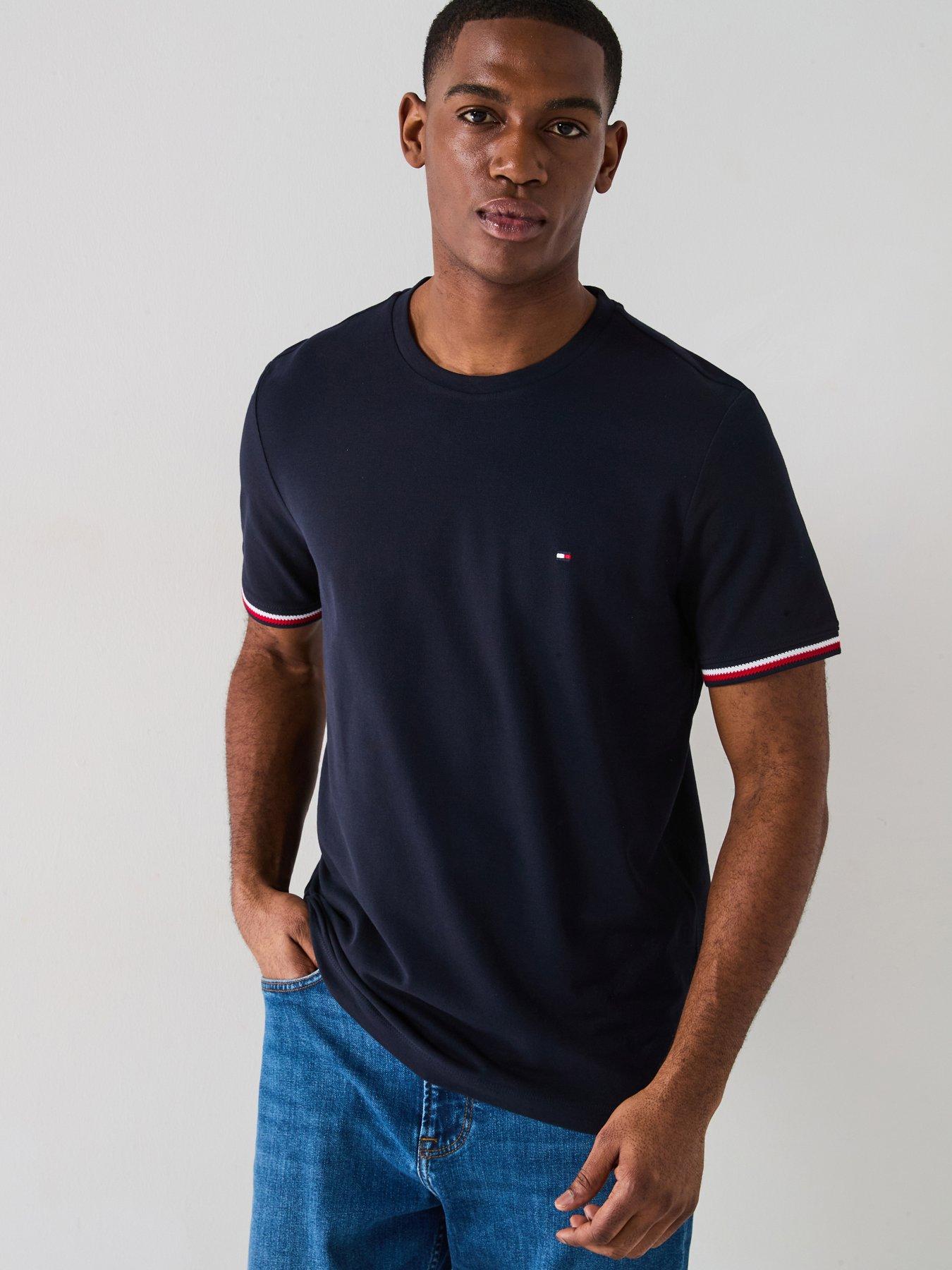 undefined Global Stripe Cuff Pique T-Shirt - Navy
