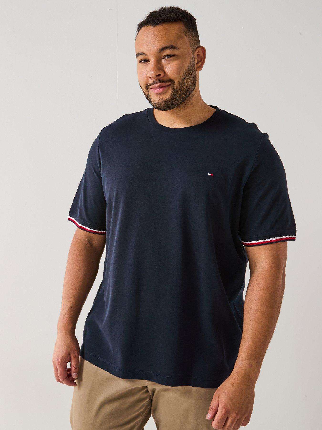 undefined Tommy Hilfiger Big & Tall Global Striped Cuff T-shirt - Navy