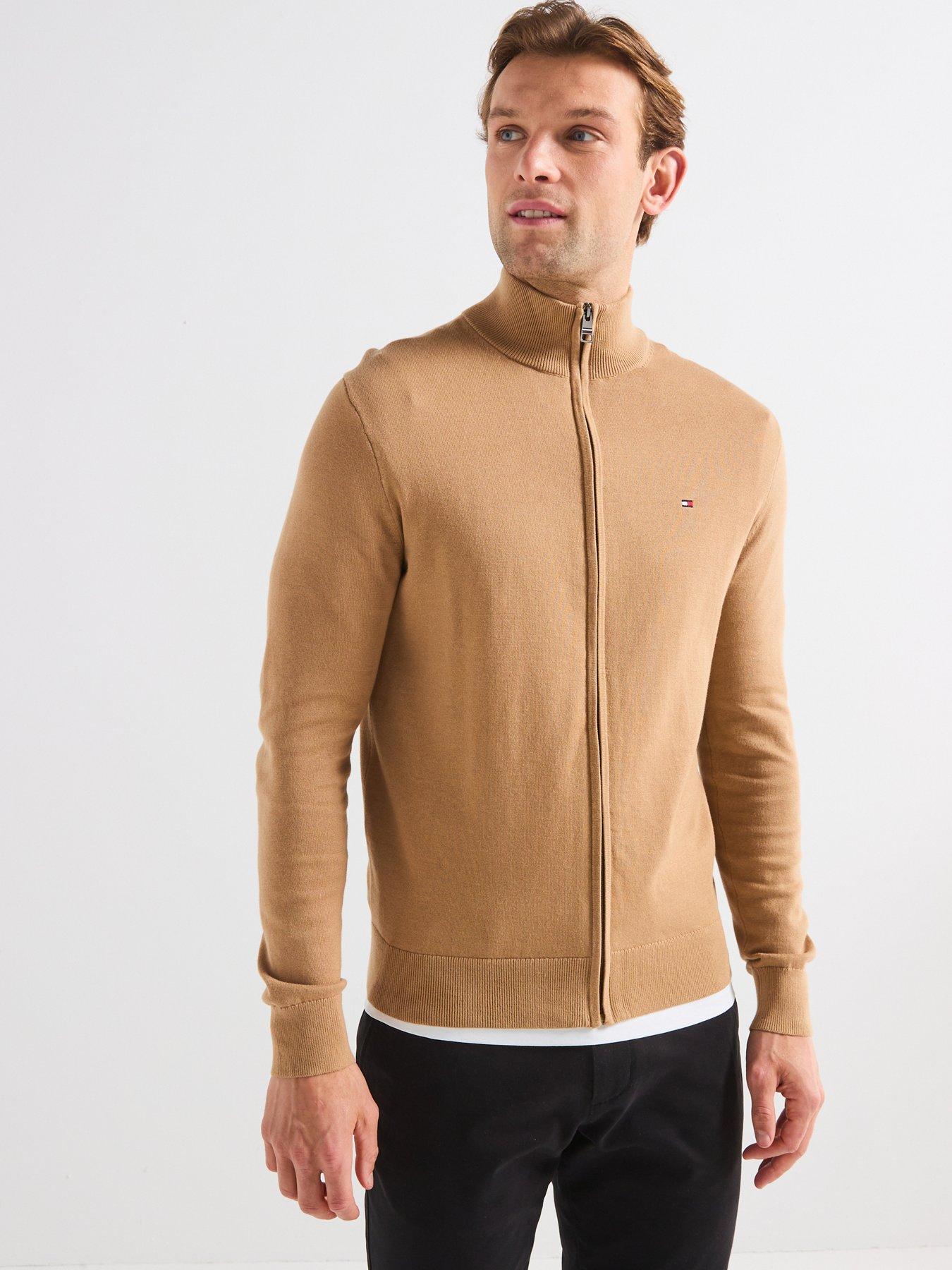 undefined Essential Cotton Zip Through Knitted Jumper - Light Brown