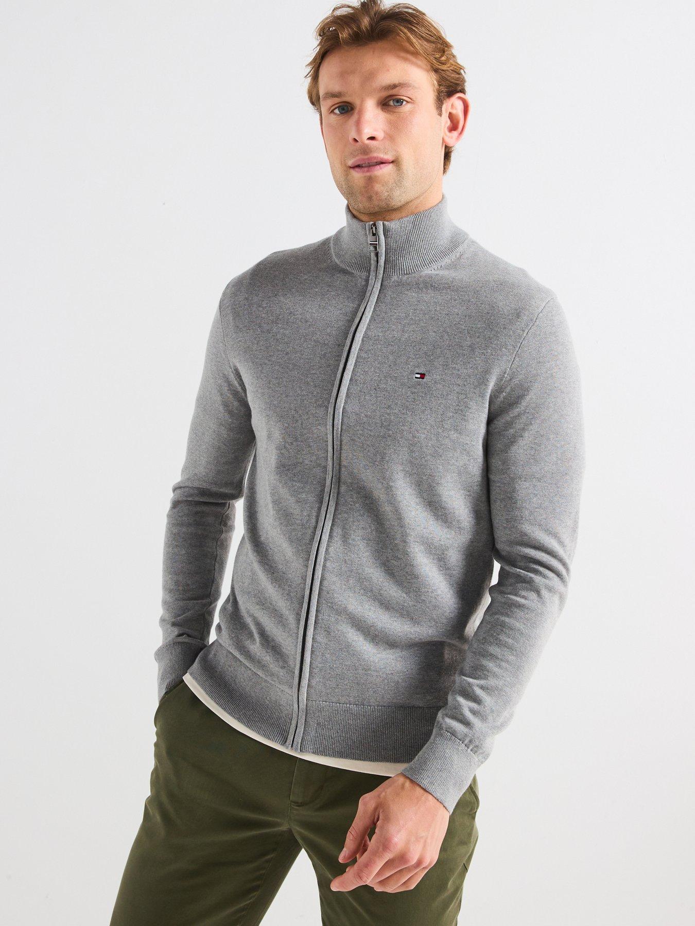 undefined Essential Cotton Zip Through Knitted Jumper - Grey