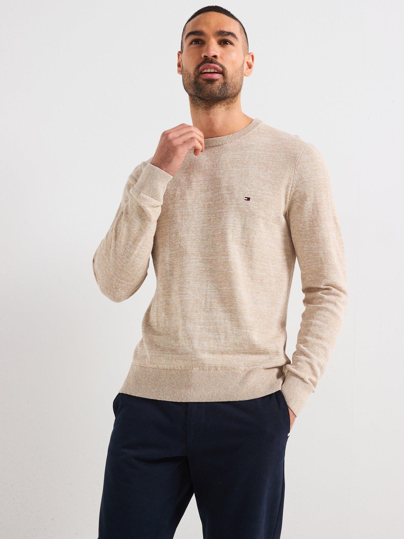 undefined Cotton Linen Crew Neck Knitted Jumper - Natural