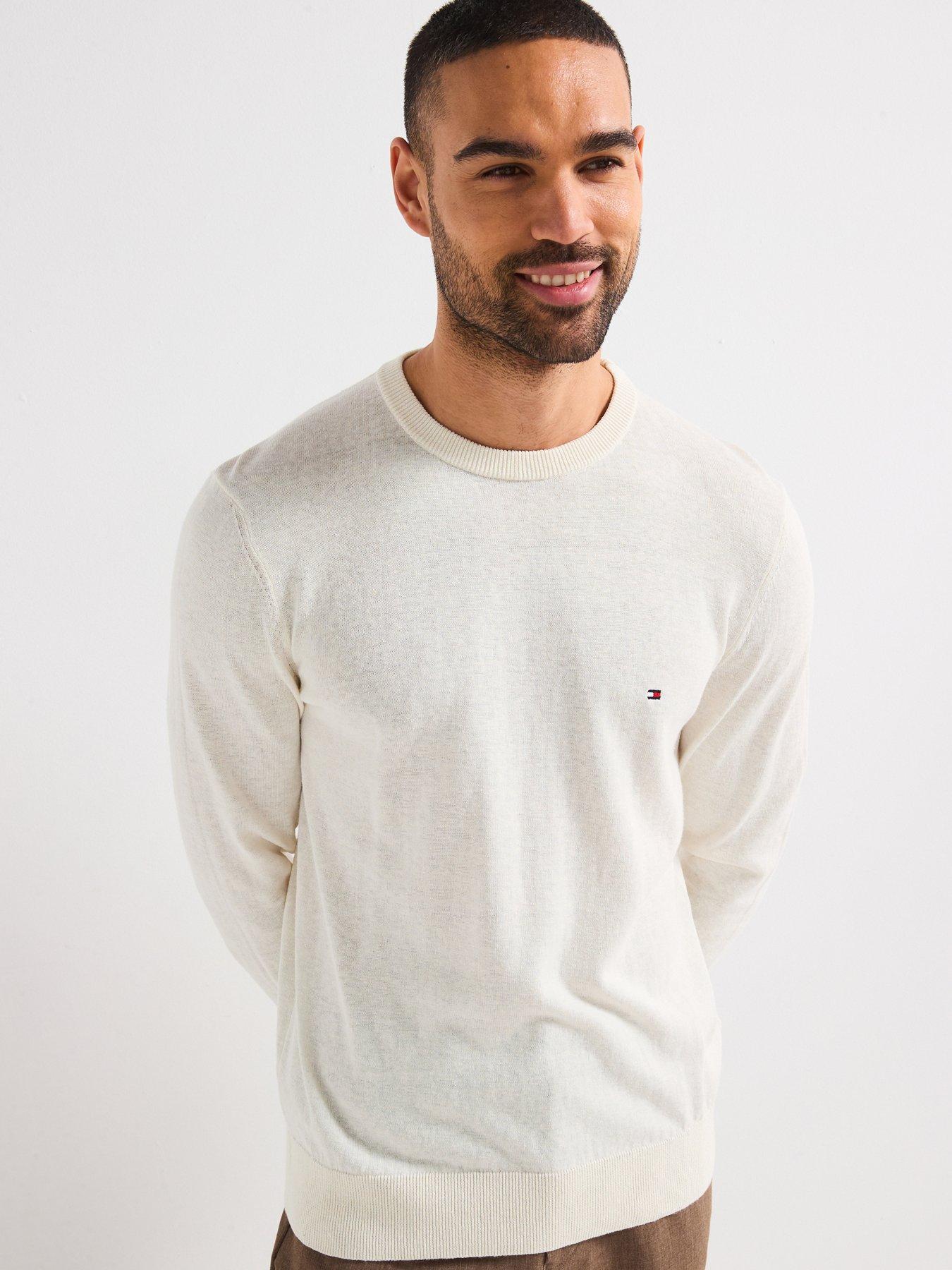 undefined Cotton Linen Crew Neck Knitted Jumper - Light Cream