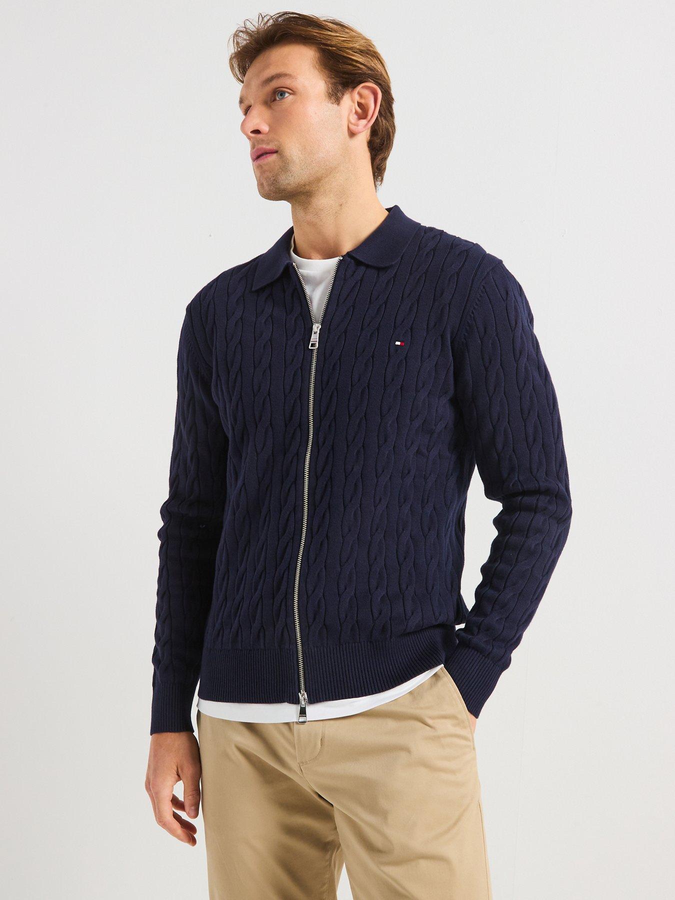 undefined Classic Cable Zip Through Knitted Jumper - Navy