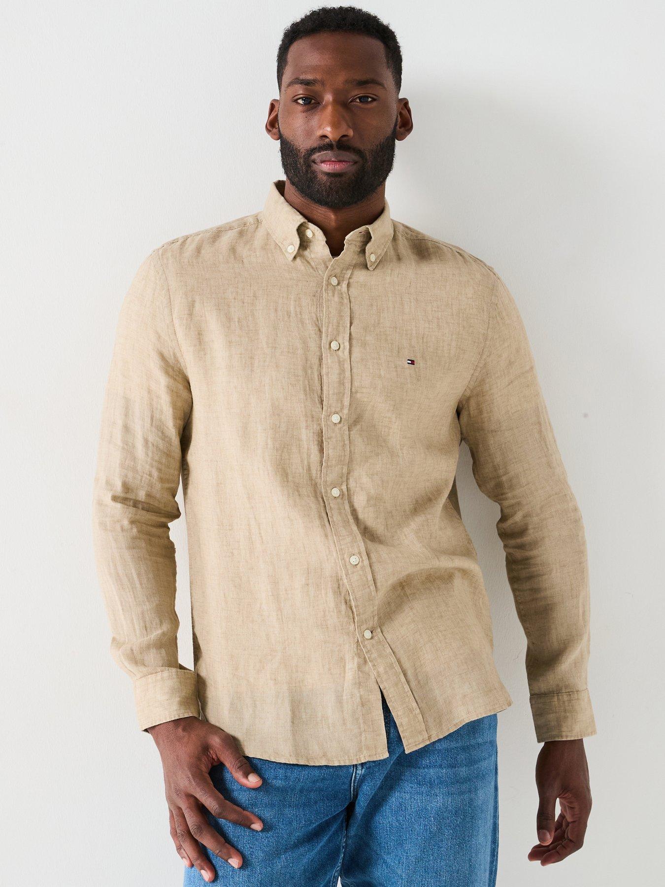 undefined Regular Fit Pigment Dyed Li Solid Long Sleeve Shirt - Natural
