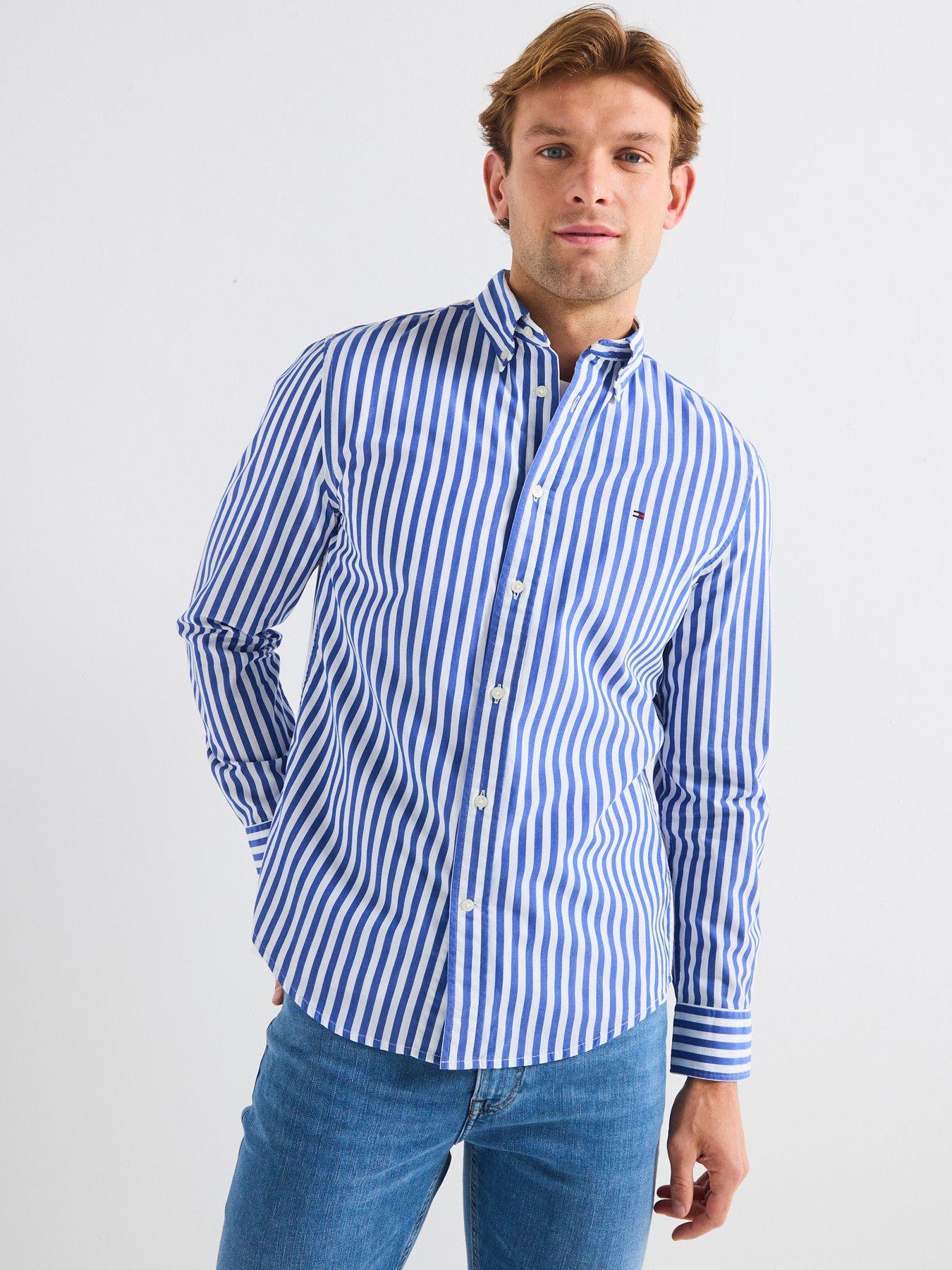 undefined Regular Fit Flex Poplin Bold Stripe Short Sleeve Shirt - Blue