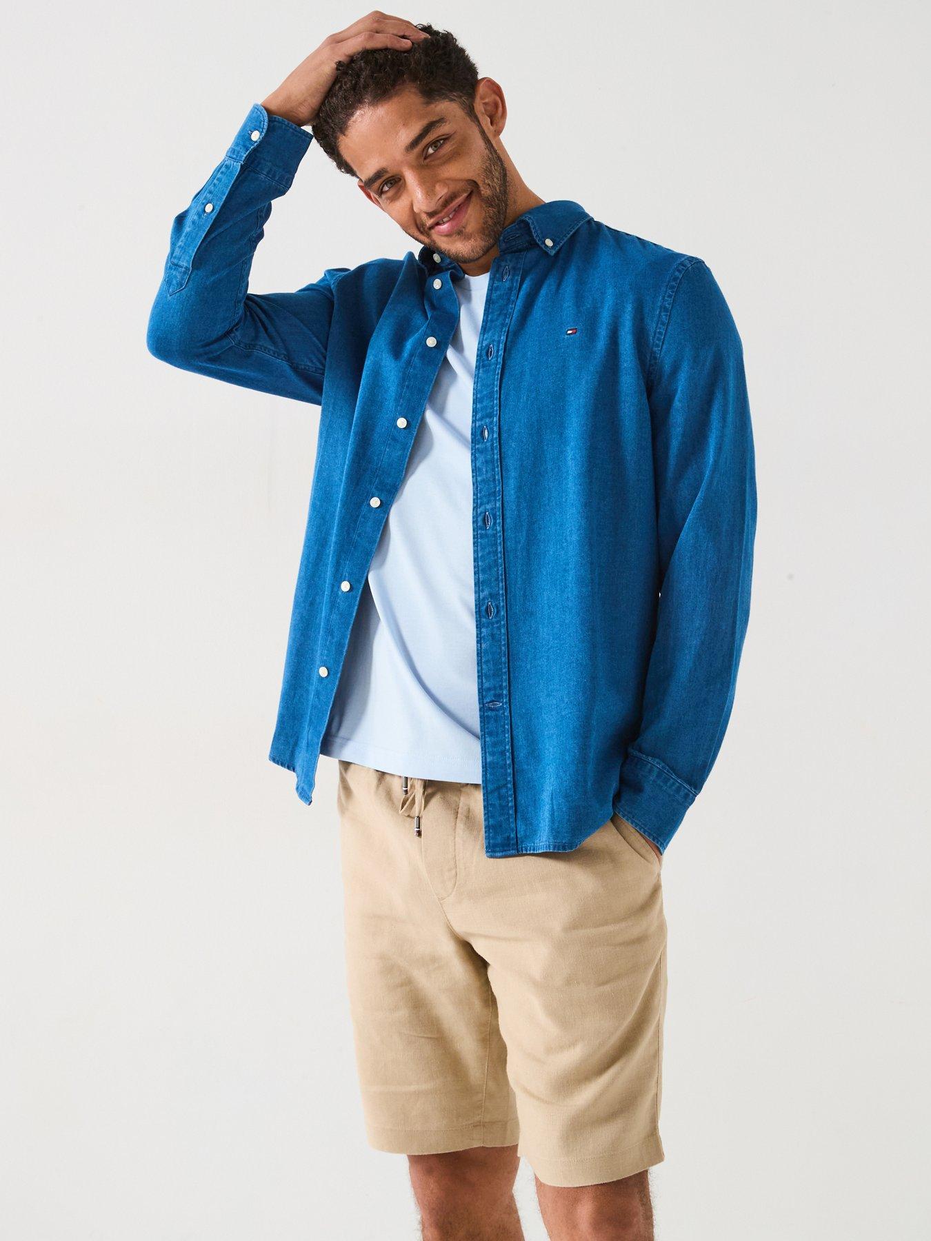 undefined Regular Fit Chambray Long Sleeve Shirt - Light Blue