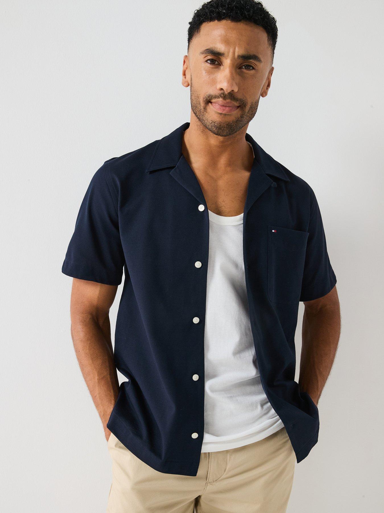 undefined Knitted Short Sleeve Shirt - Navy - Navy