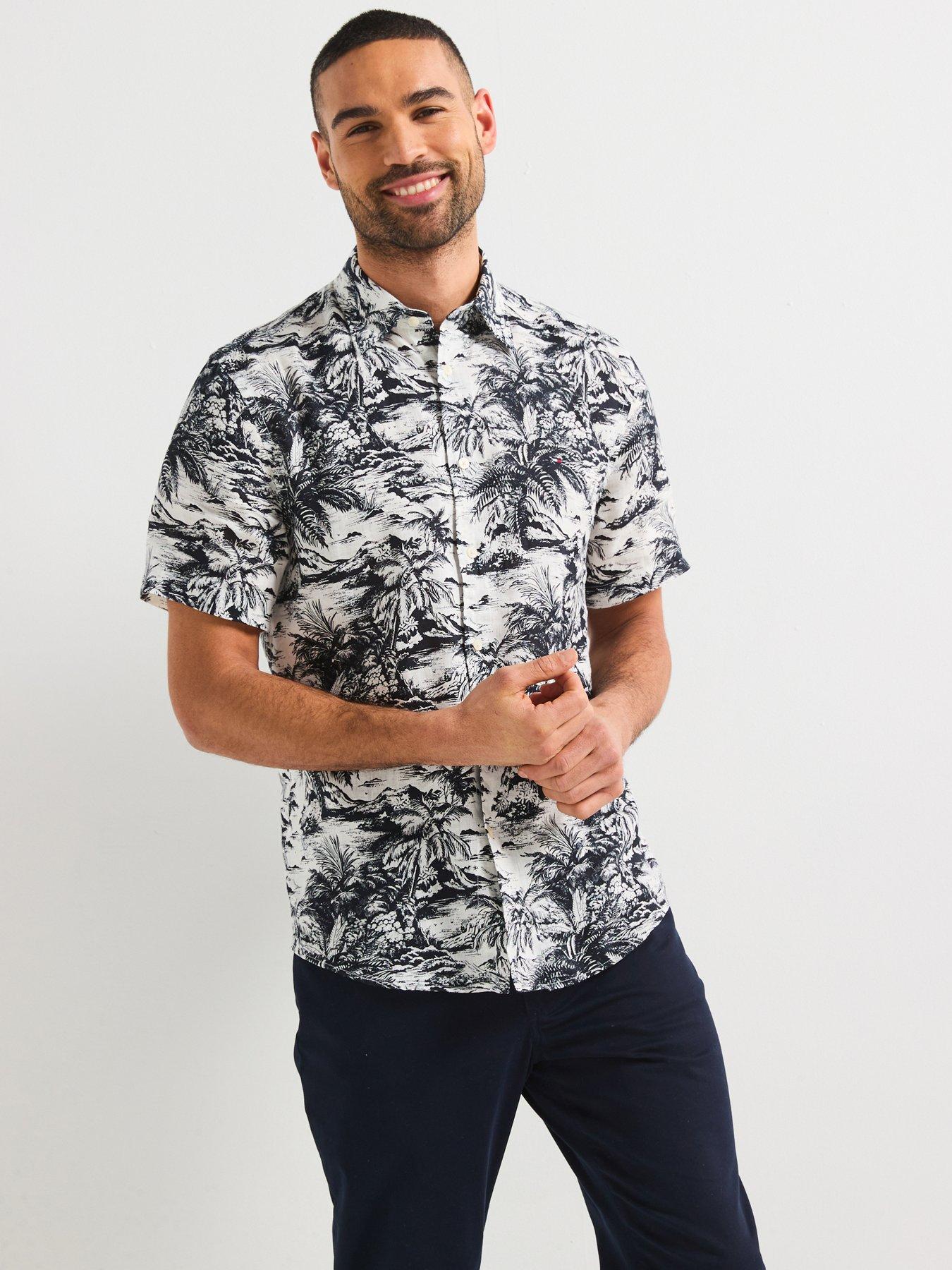 undefined Regular Fit Linen Vacation Print Short Sleeve Shirt - White/Multi