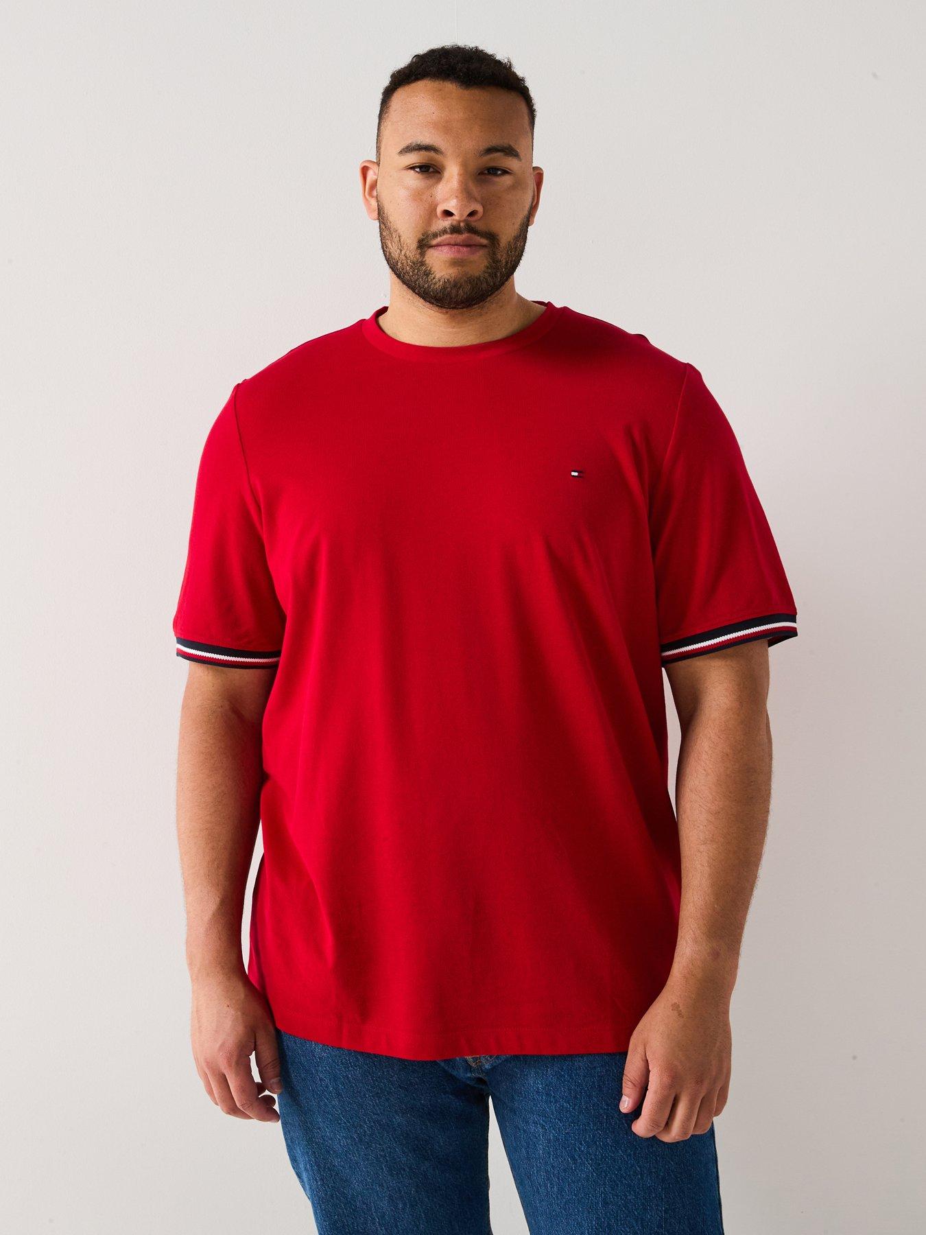 undefined Tommy Hilfiger Big & Tall Global Striped Cuff T-shirt - Red