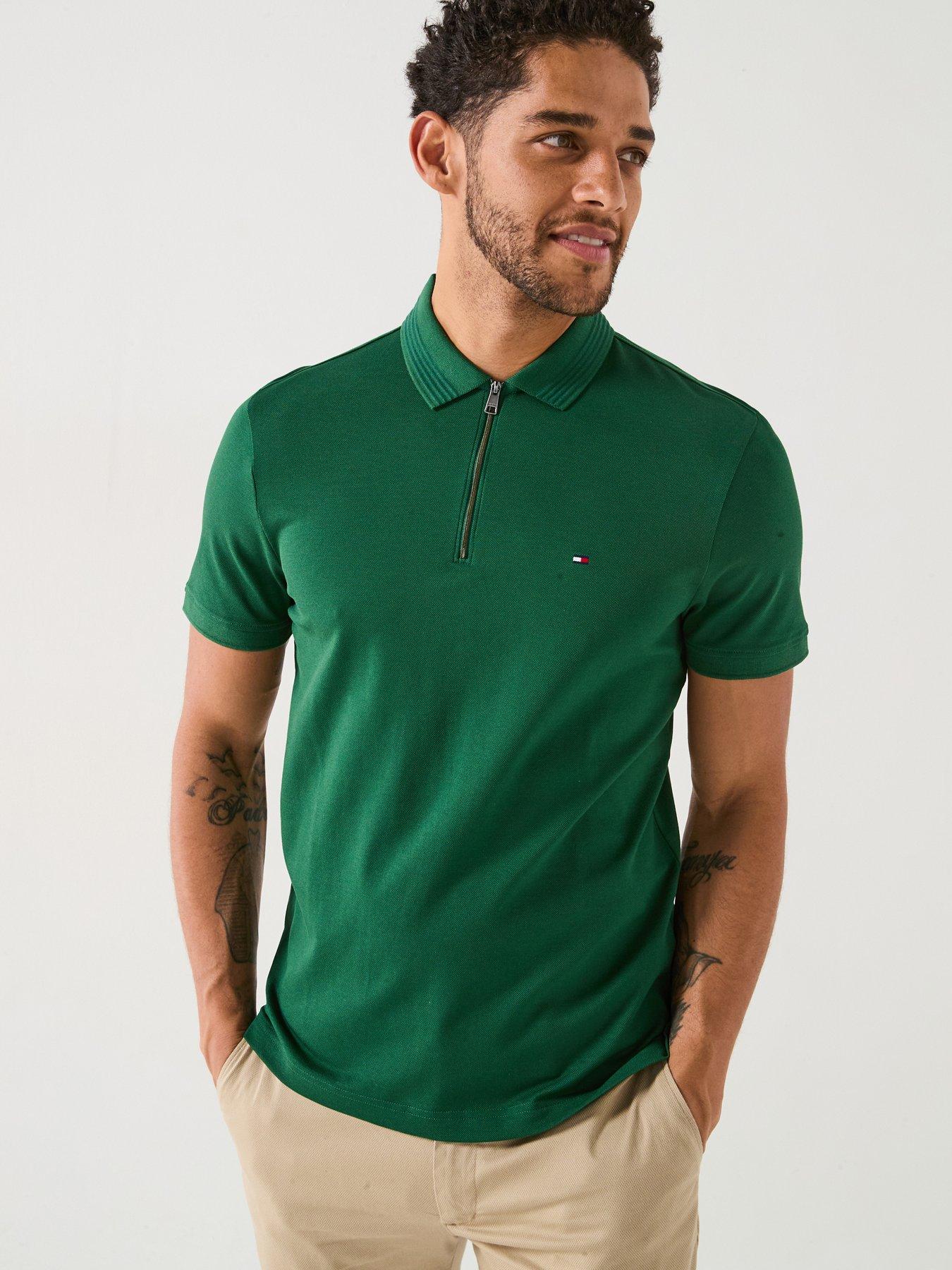 undefined Regular Fit Mercerised Pique Zip Polo Shirt - Dark Green