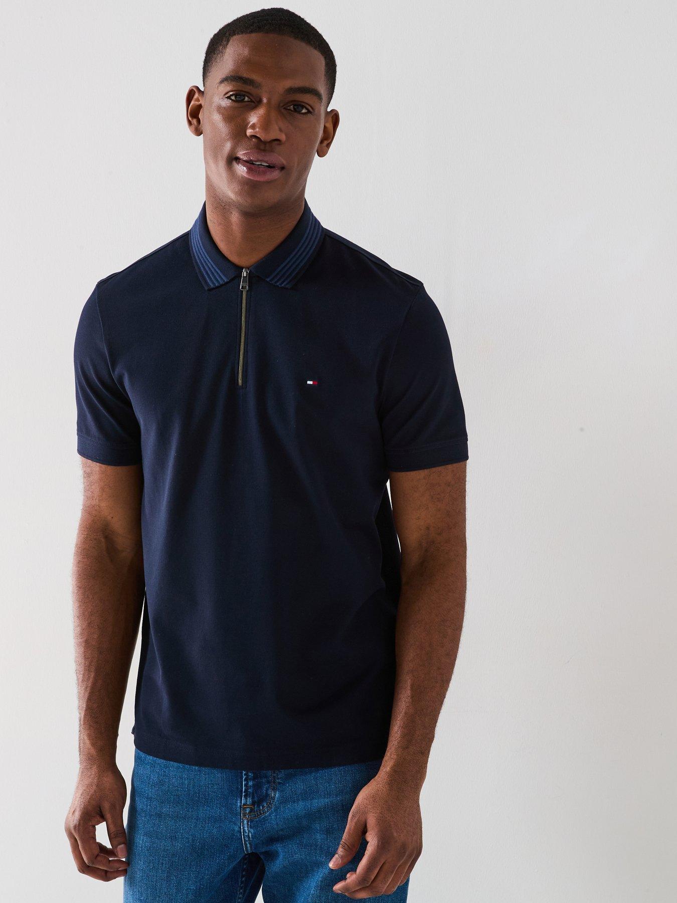 undefined Regular Fit Mercerised Pique Zip Polo Shirt - Navy