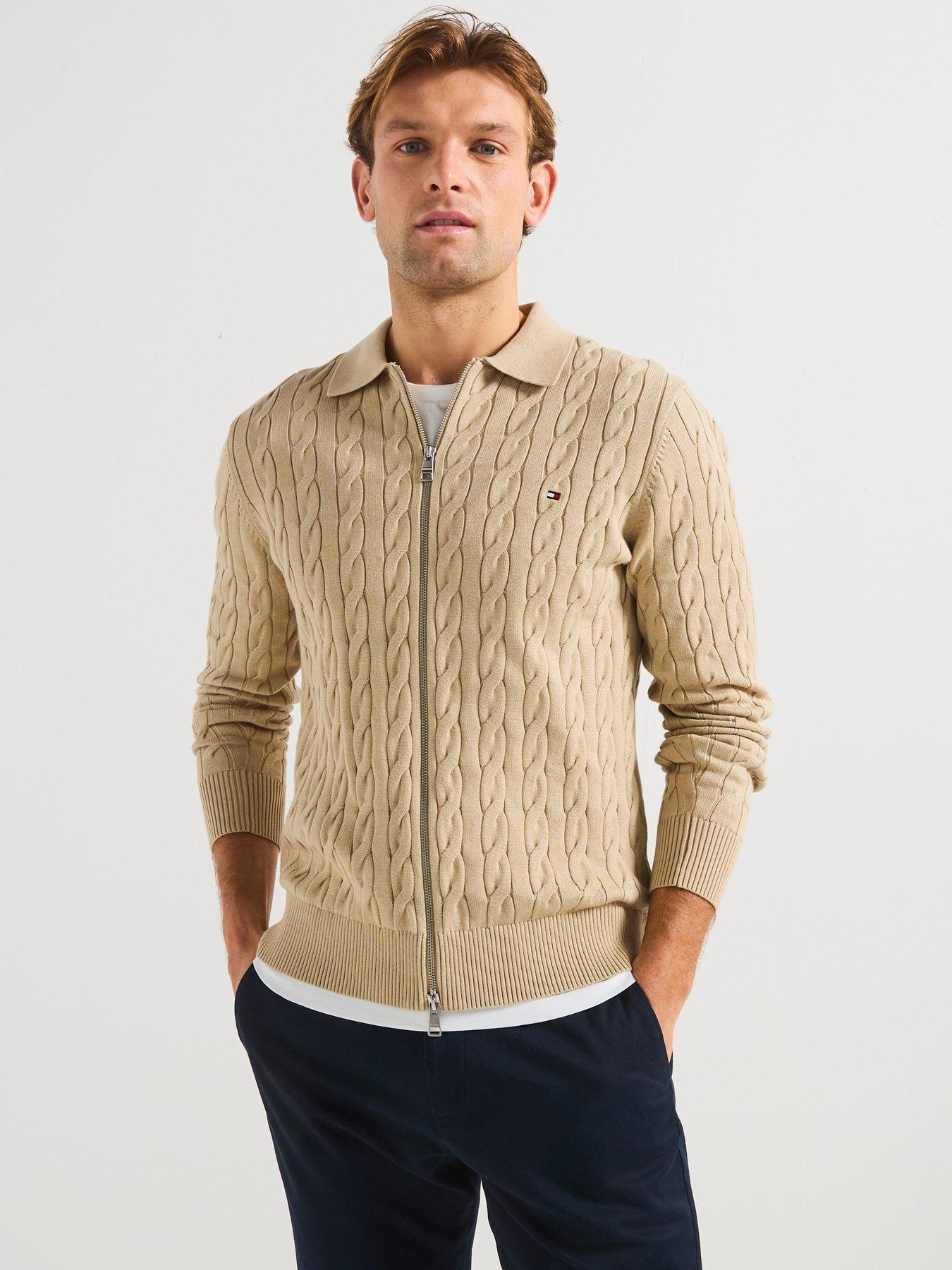 Image 1 of 4 of Tommy Hilfiger Classic Cable Zip Through Knitted Jumper - Natural