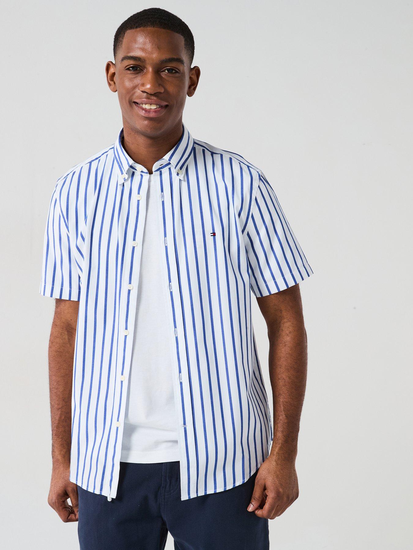 undefined Flex Poplin Stripe Shirt Short Sleeve Shirt - Blue