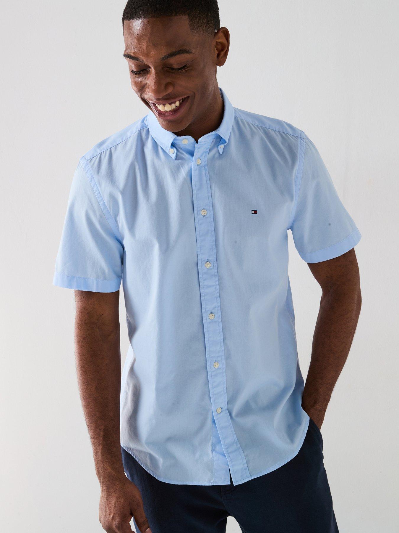 undefined Flex Poplin Solid Short Sleeve Shirt - Light Blue