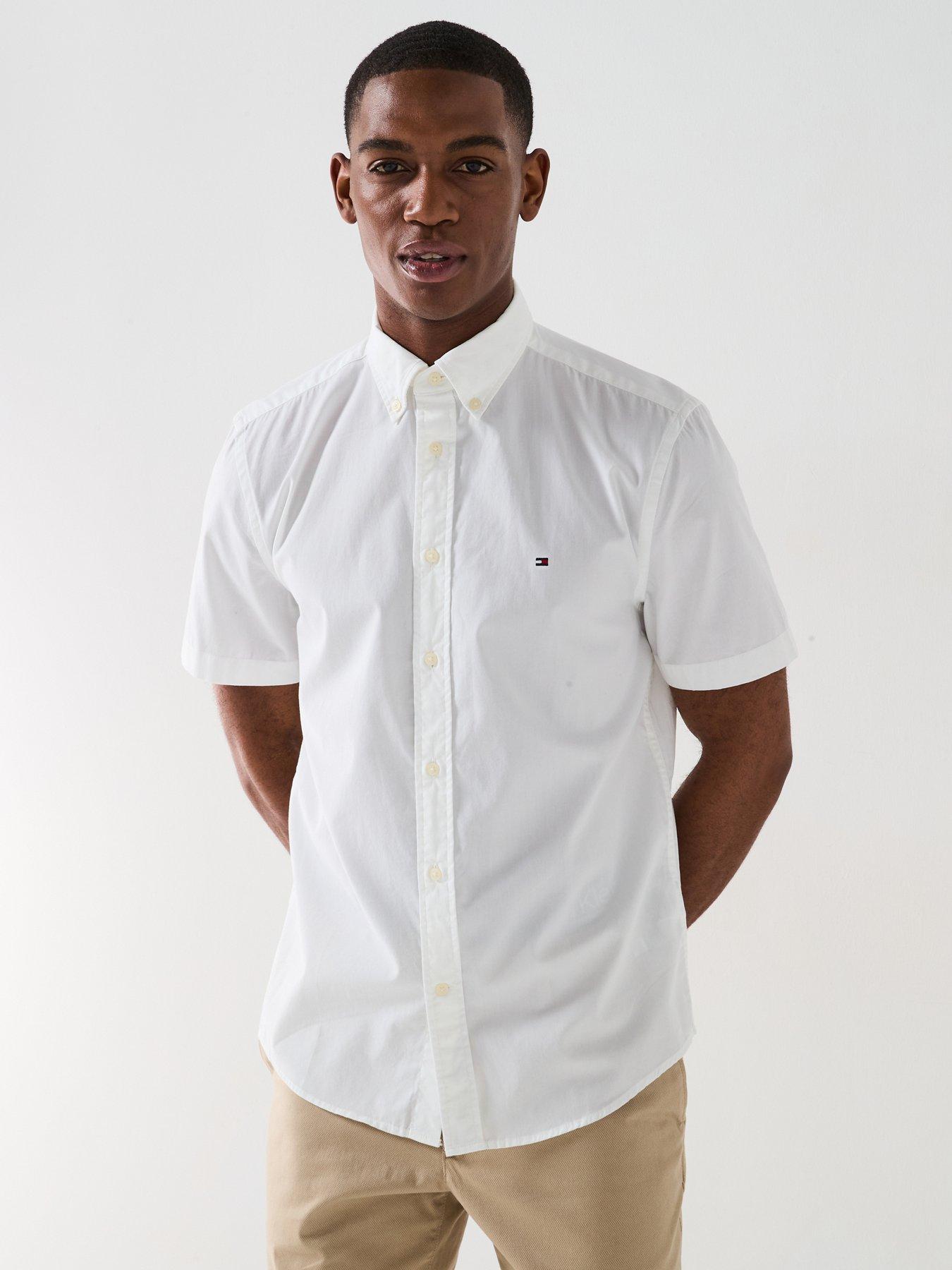 undefined Flex Poplin Solid Short Sleeve Shirt - White