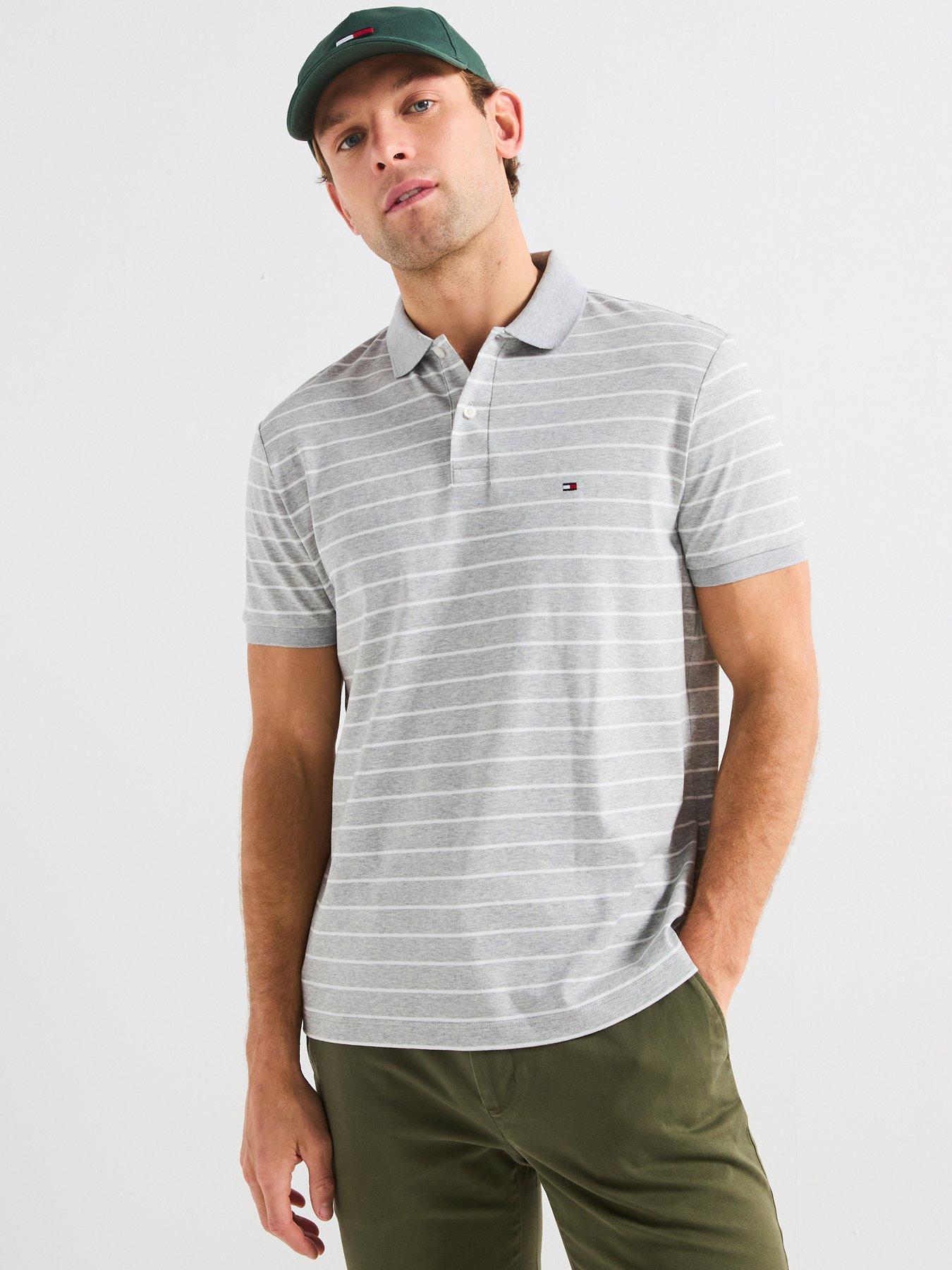 undefined Regular Fit Liquid Cotton Stripe Polo Shirt - Light Grey