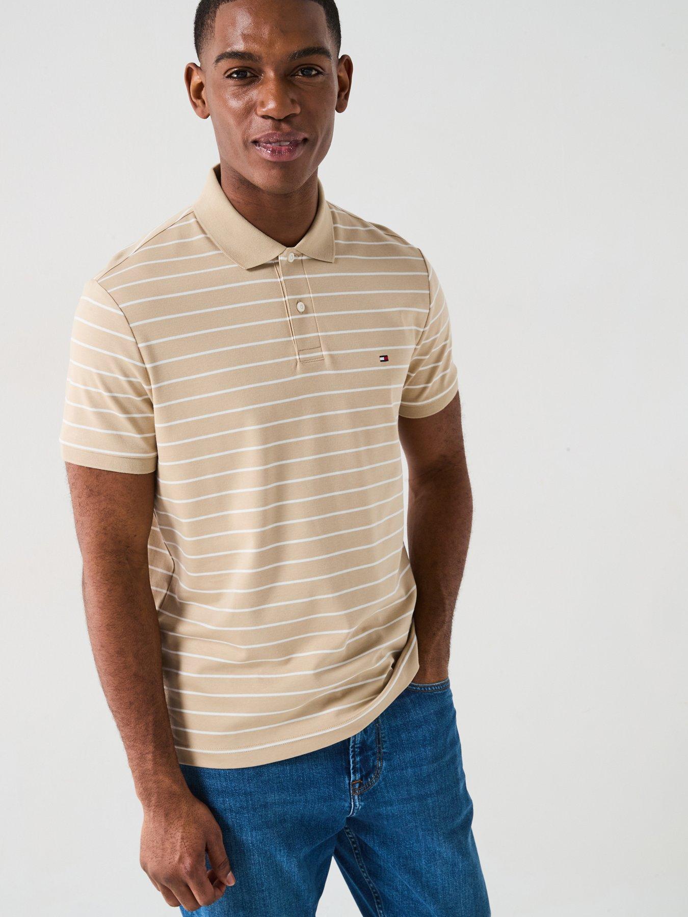 undefined Regular Fit Liquid Cotton Stripe Polo Shirt - Natural