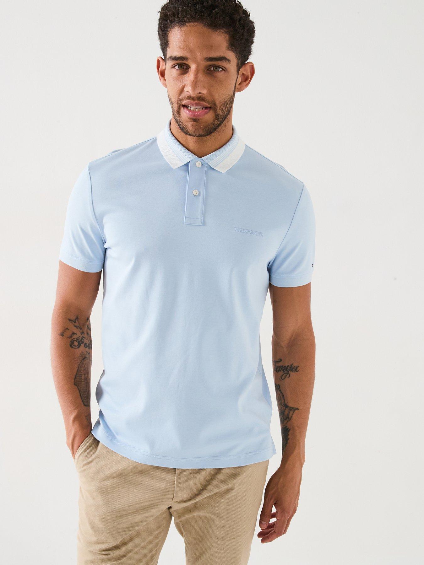 undefined Regular Fit Interlock Collar Detail Polo Shirt - Light Blue