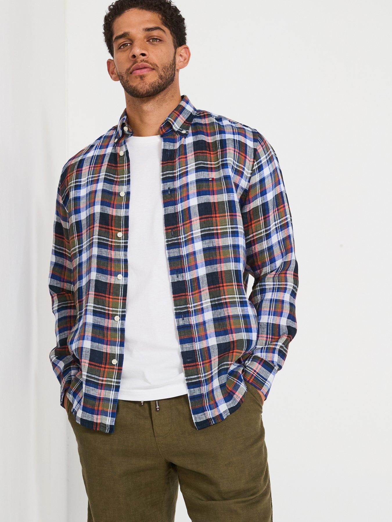 undefined Regular Fit Linen Check Long Sleeve Shirt - Multi