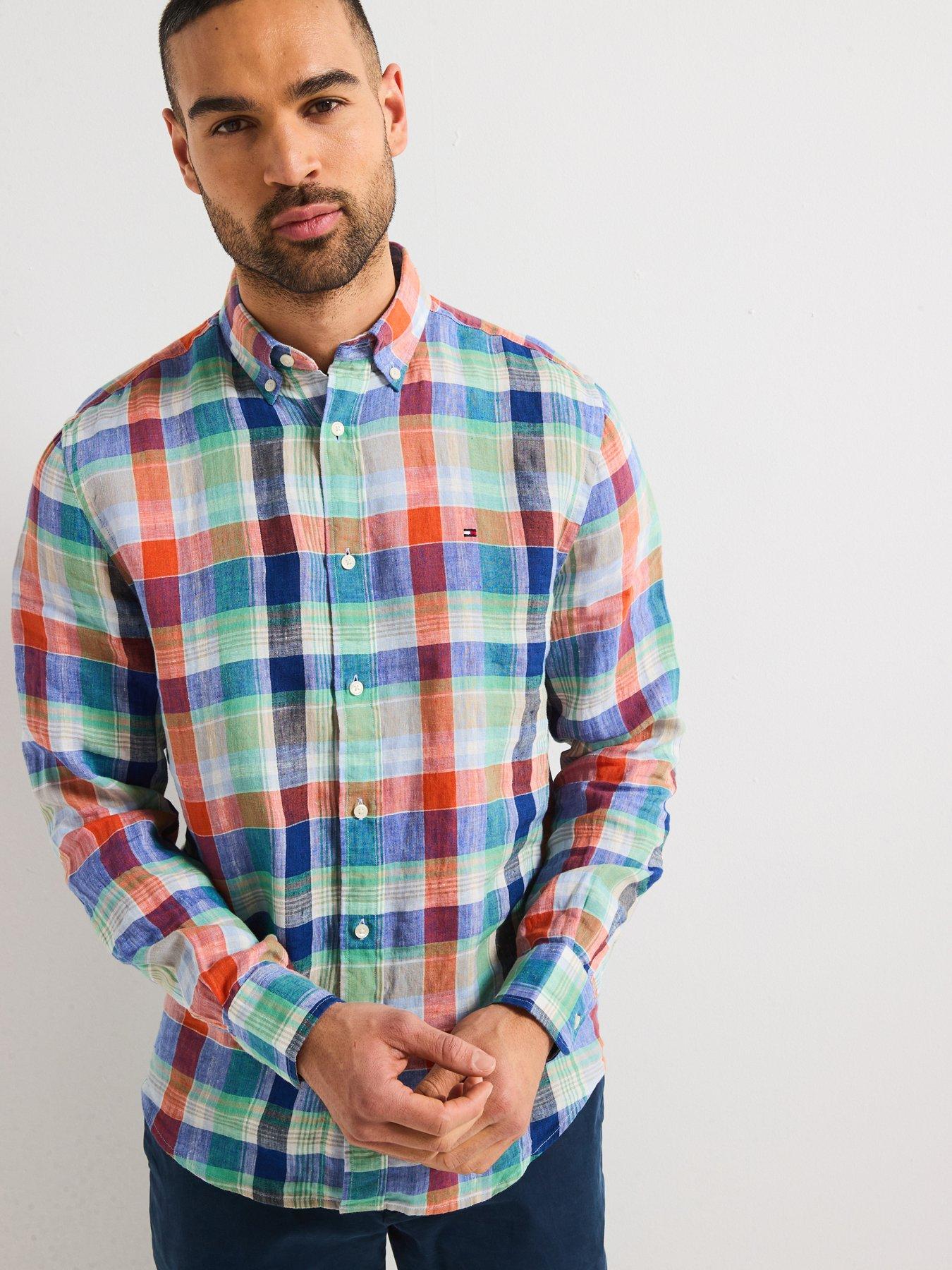 undefined Regular Fit Linen Summer Madras Short Sleeve Shirt