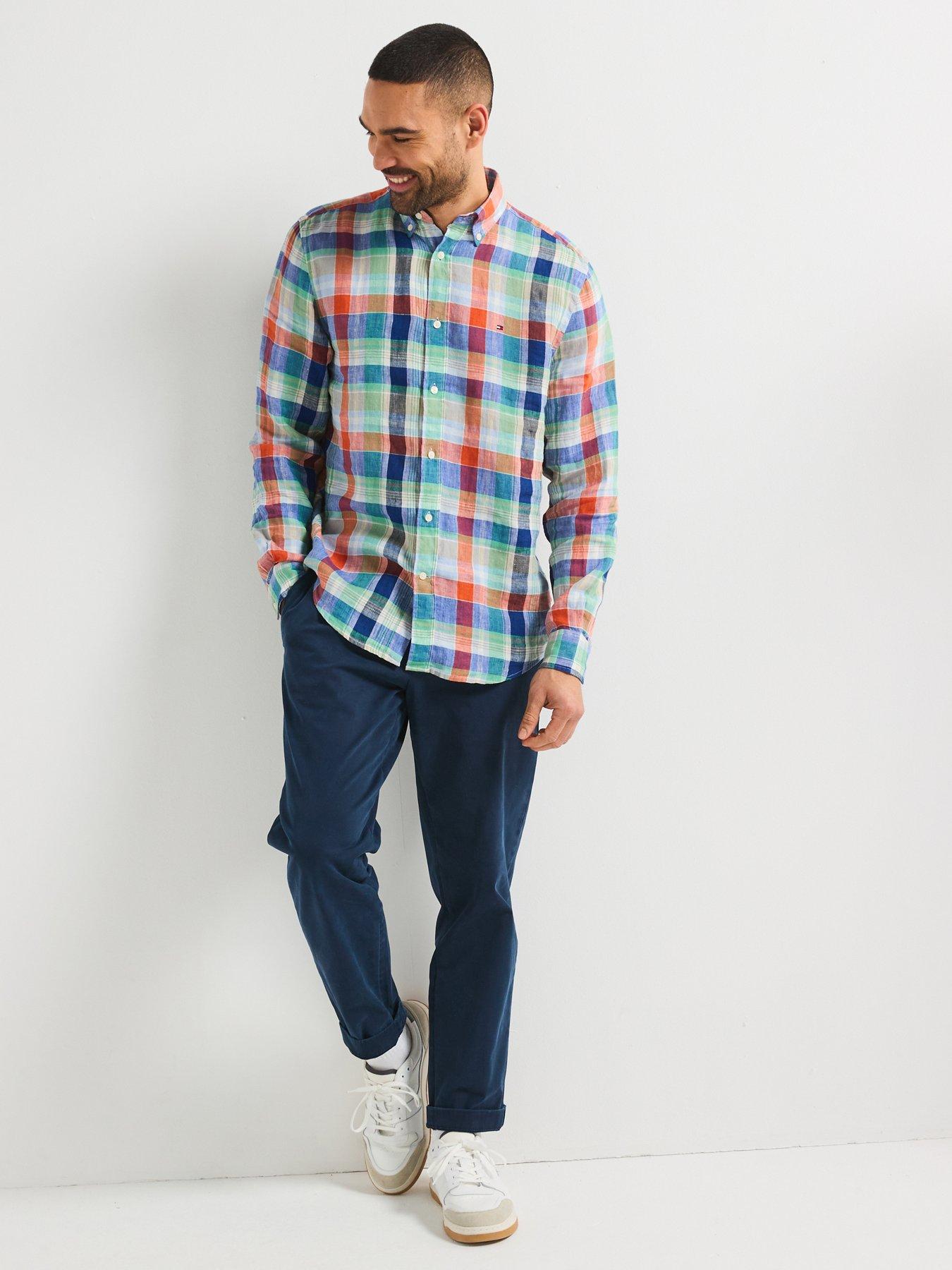 Image 3 of 6 of Tommy Hilfiger Regular Fit Linen Summer Madras Short Sleeve Shirt