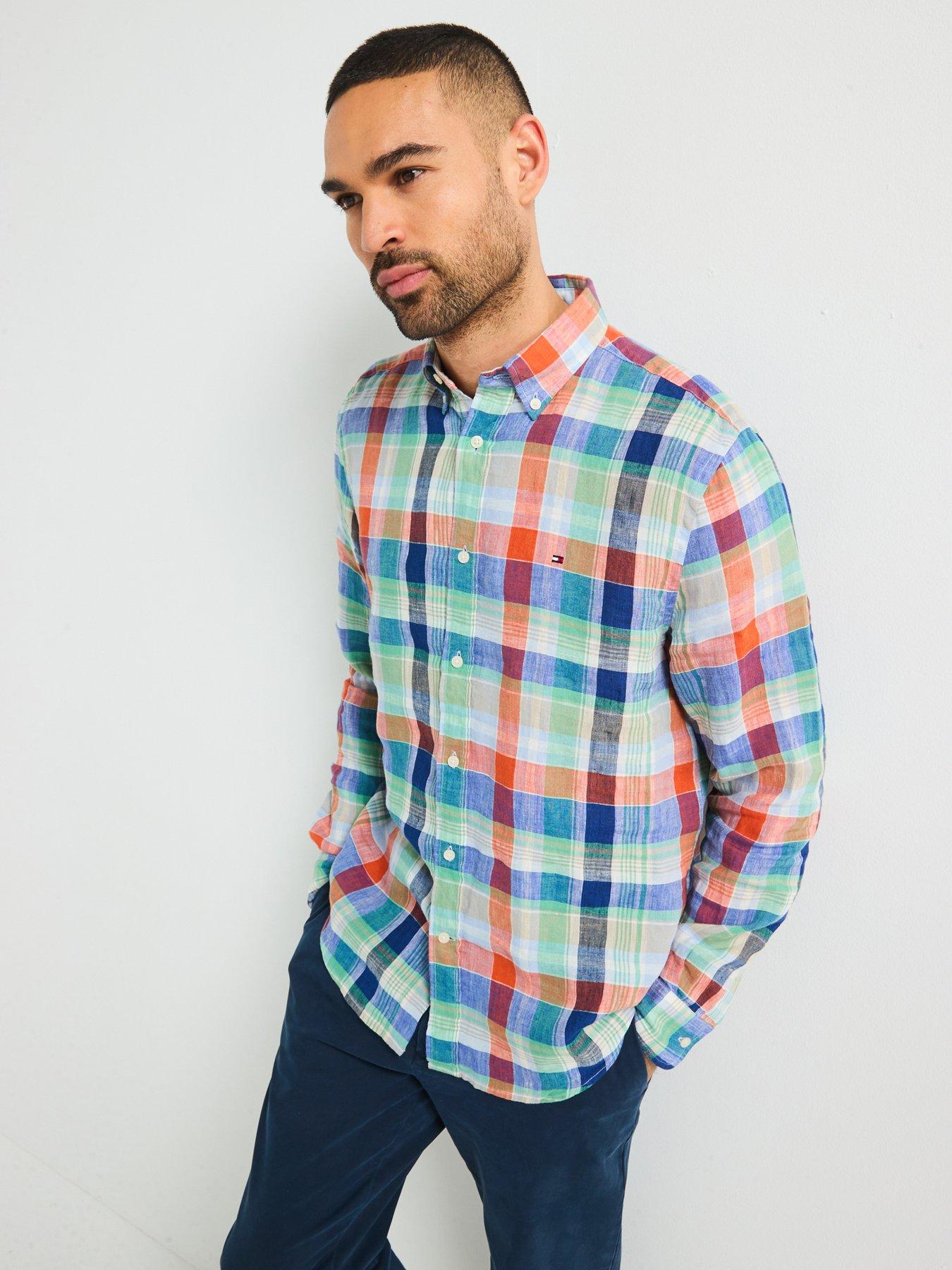Image 6 of 6 of Tommy Hilfiger Regular Fit Linen Summer Madras Short Sleeve Shirt