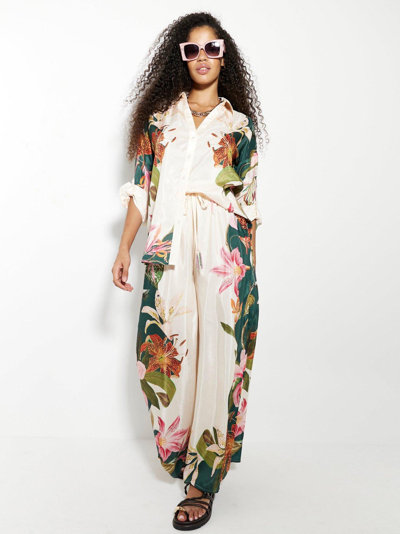 undefined Botanical Wide Leg Trouser - Cream