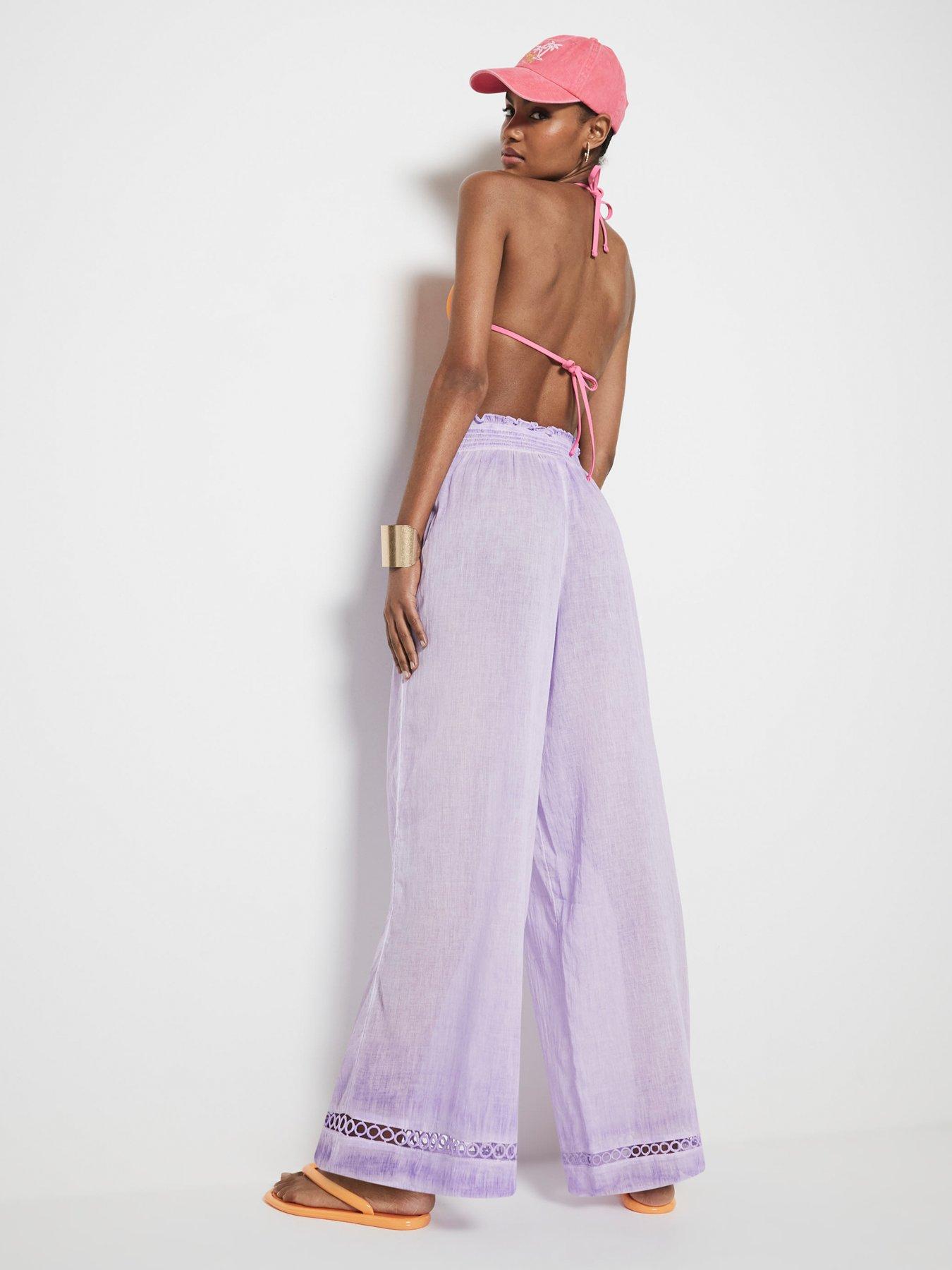 Image 2 of 4 of River Island Washed Wide Leg Trousers Co-Ord - Light Purple