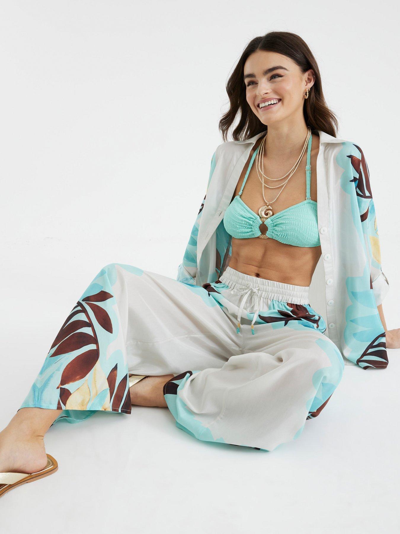 undefined Leaf Placement Print Trouser - Cream