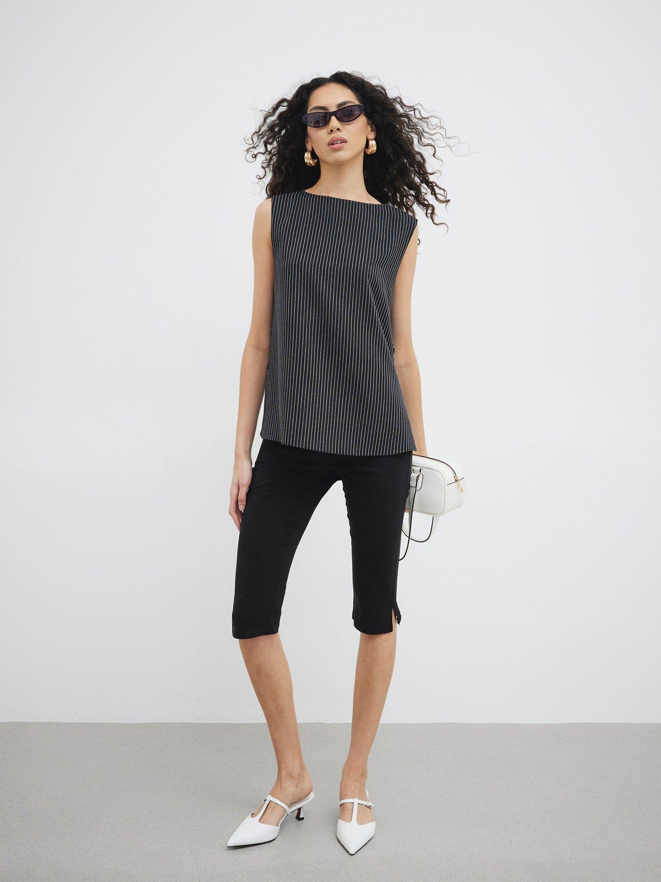 Image 2 of 4 of River Island Button Side Topstitch Top - Black