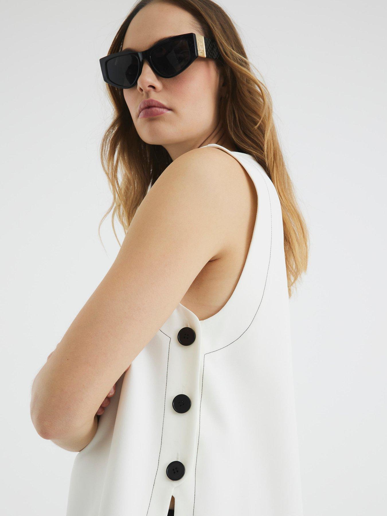 Image 2 of 6 of River Island Button Side Topstitch Top - Cream