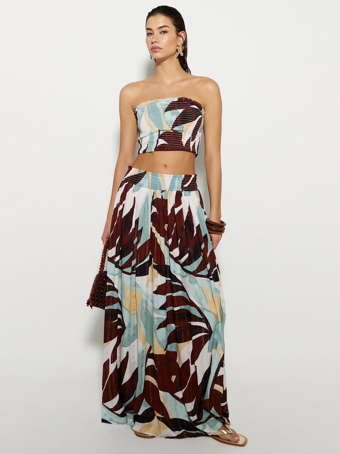 undefined Leaf Print Maxi Skirt Co-Ord - Blue