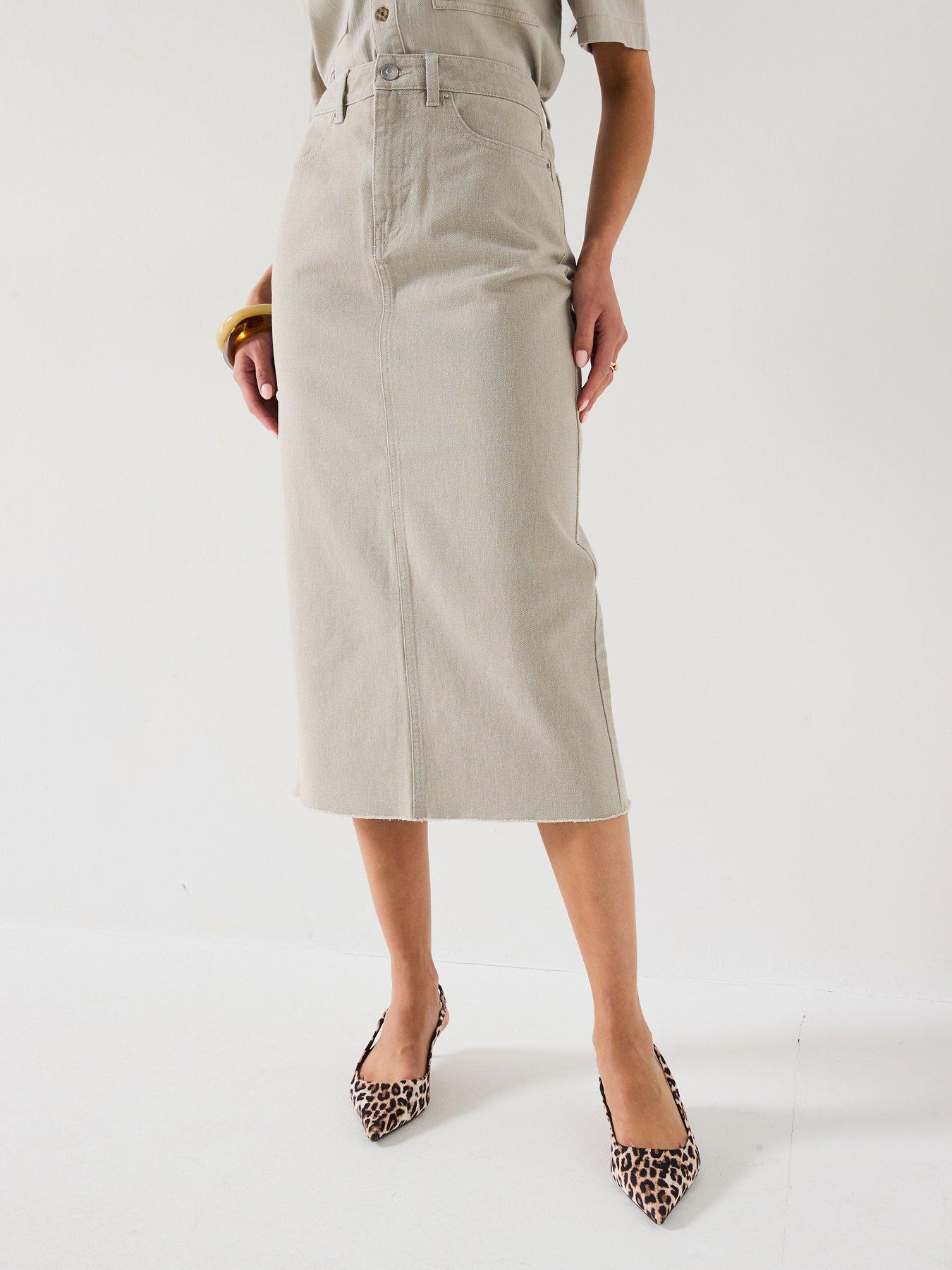 undefined Denim Midi Skirt - Clay
