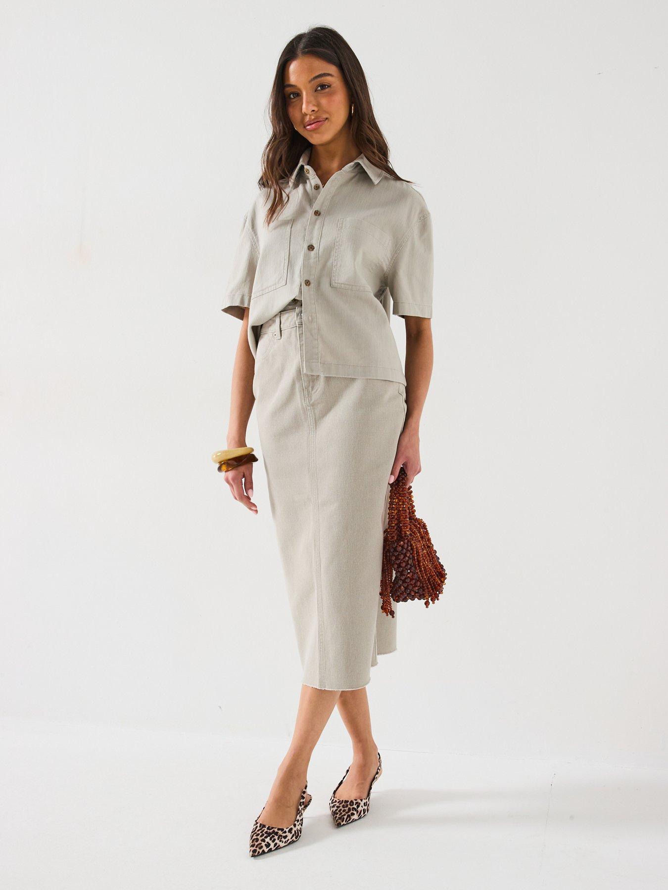 Image 3 of 6 of V by Very Denim Midi Skirt - Clay
