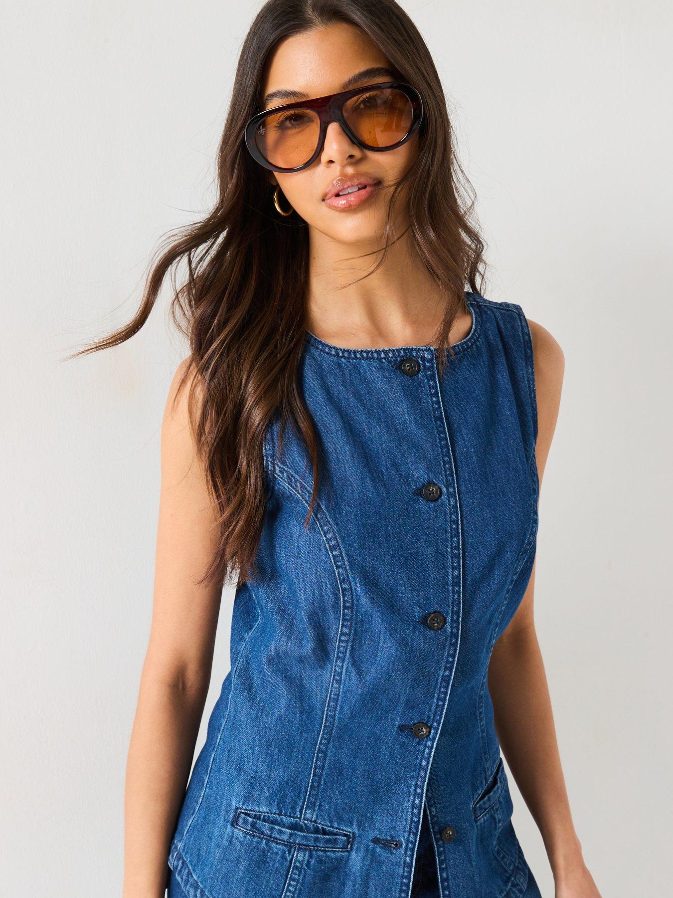 Image 4 of 6 of V by Very Denim Button Through Top - Dark Wash