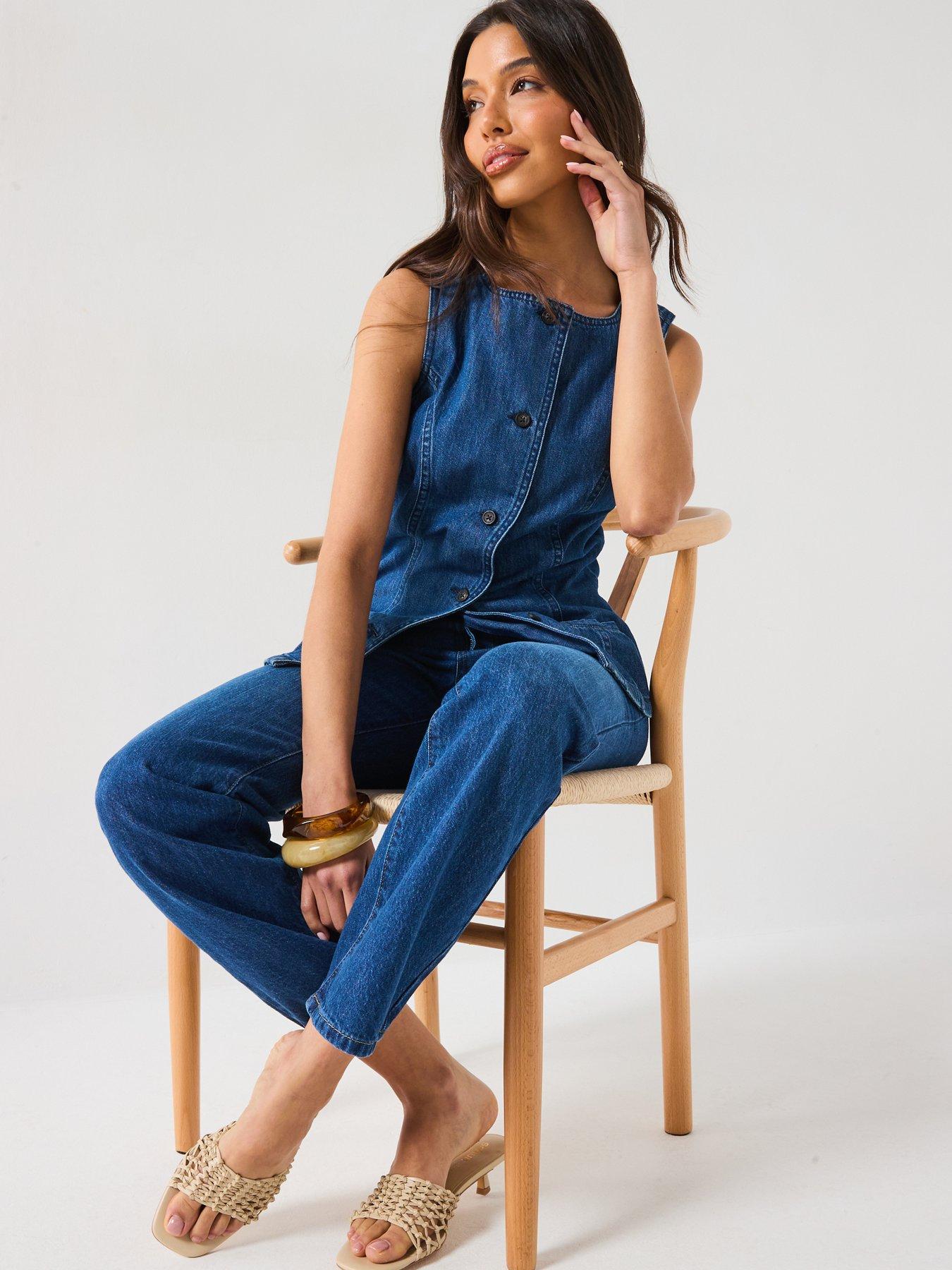 Image 5 of 6 of V by Very Denim Button Through Top - Dark Wash