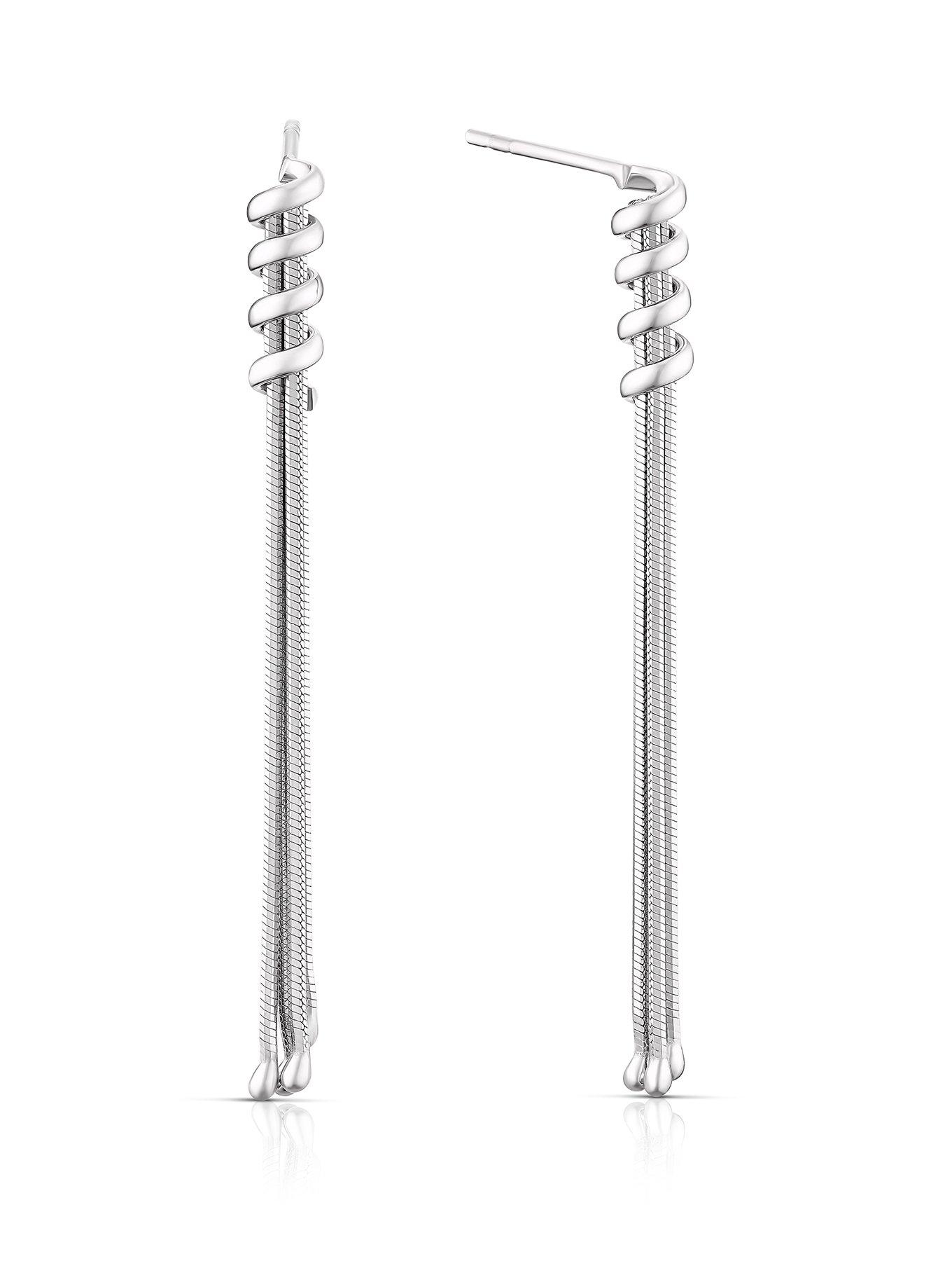 Product photograph of Ernest Jones Sterling Silver Multi Snake Chain Tassel Drop Earrings from very.co.uk