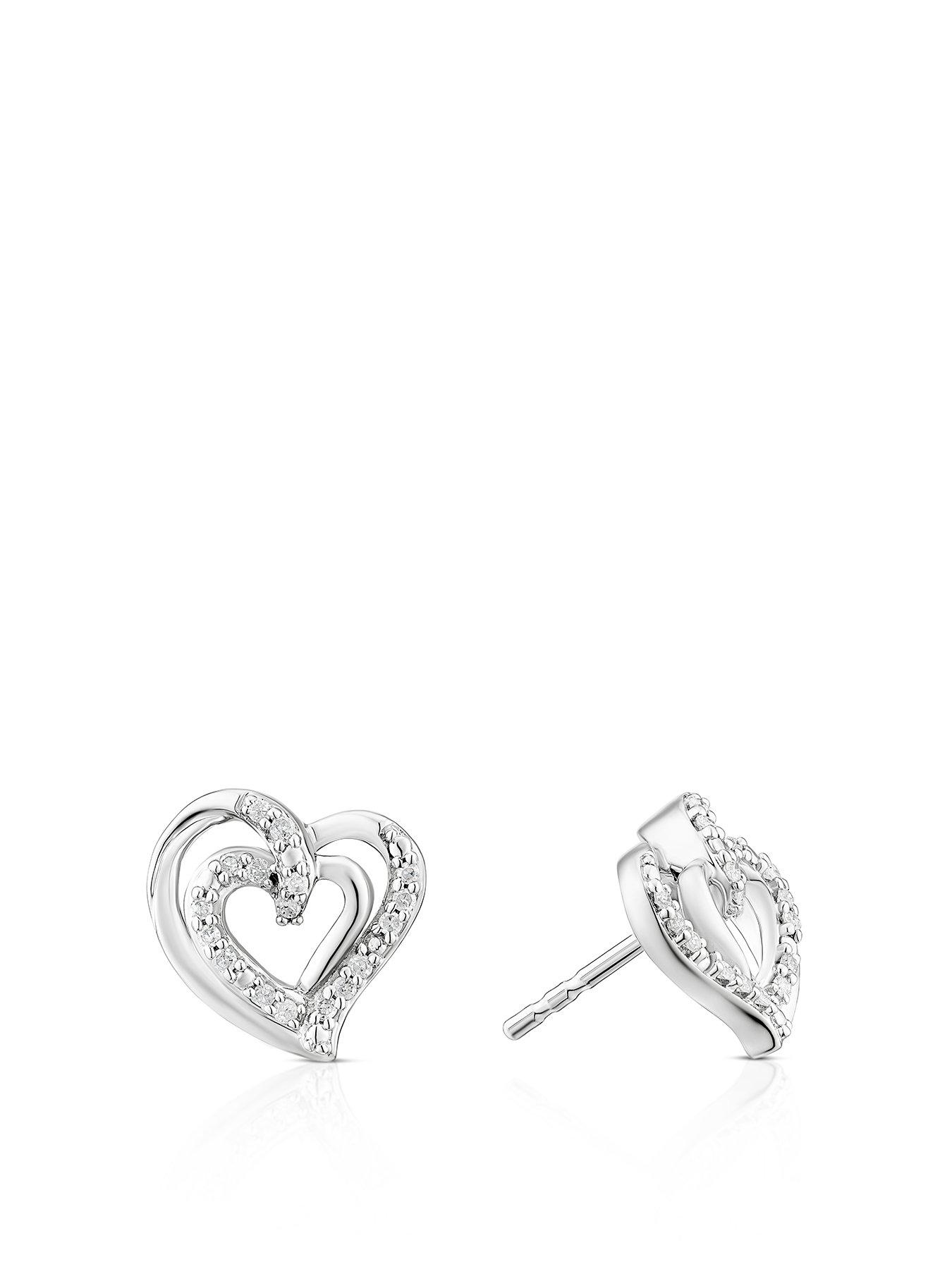 Product photograph of H Samuel Sterling Silver 0 10ct Diamond Heart Stud Earrings from very.co.uk